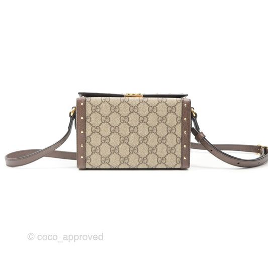 Gucci Gucci Brown/Beige GG Supreme Canvas and Leather Mini Trunk Bag