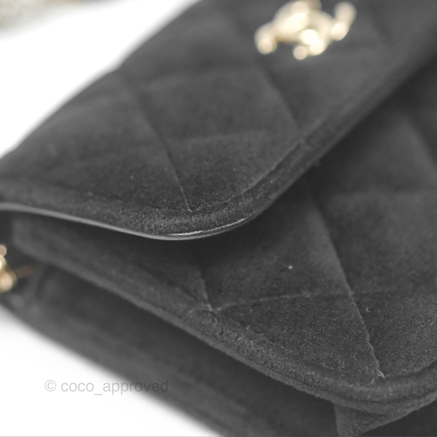 Chanel Crystals Pearl Crush Mini Belt Bag with Chain Black Velvet Gold Hardware