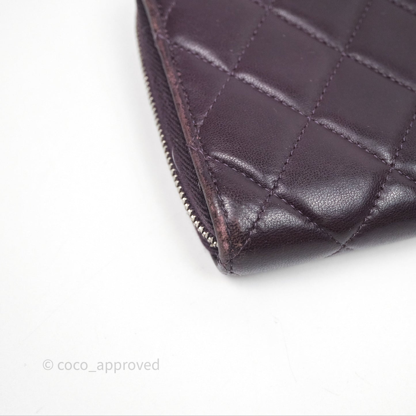Chanel Classic Zipped Long Wallet Dark Purple Lambskin Silver Hardware