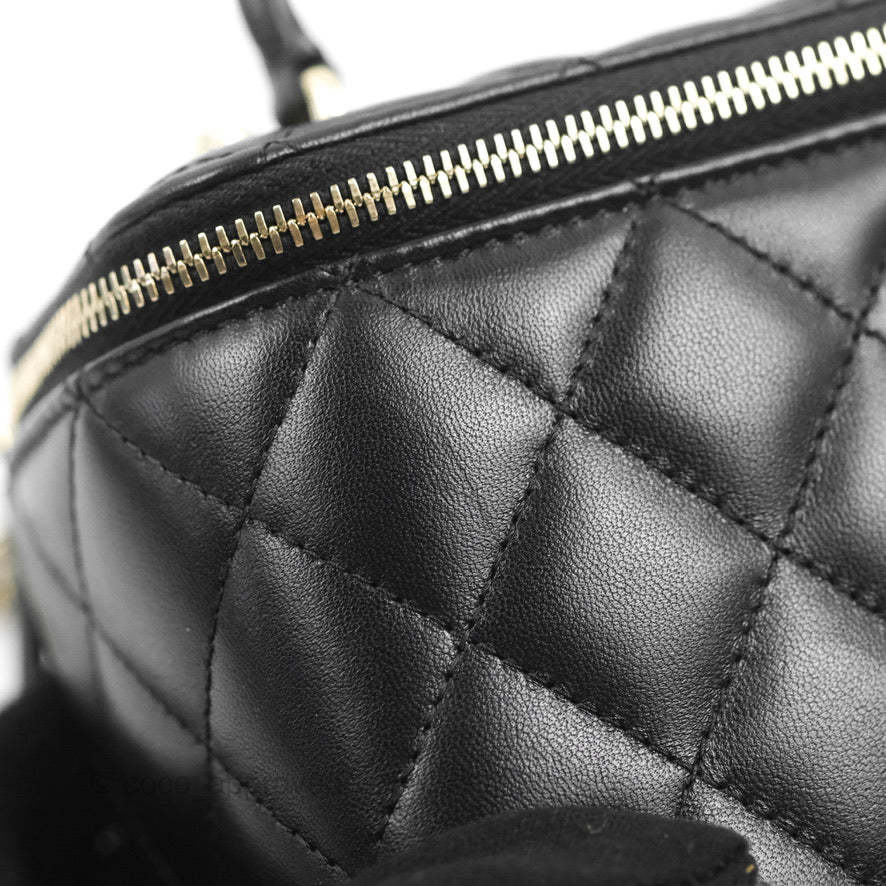 Chanel Vanity Rectangular Top Handle Black Lambskin Gold Hardware