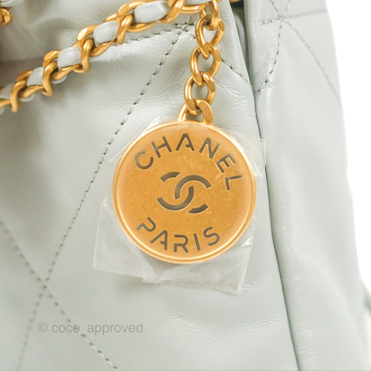 Chanel 22 Mini Bag Light Blue Grey Shiny Calfskin