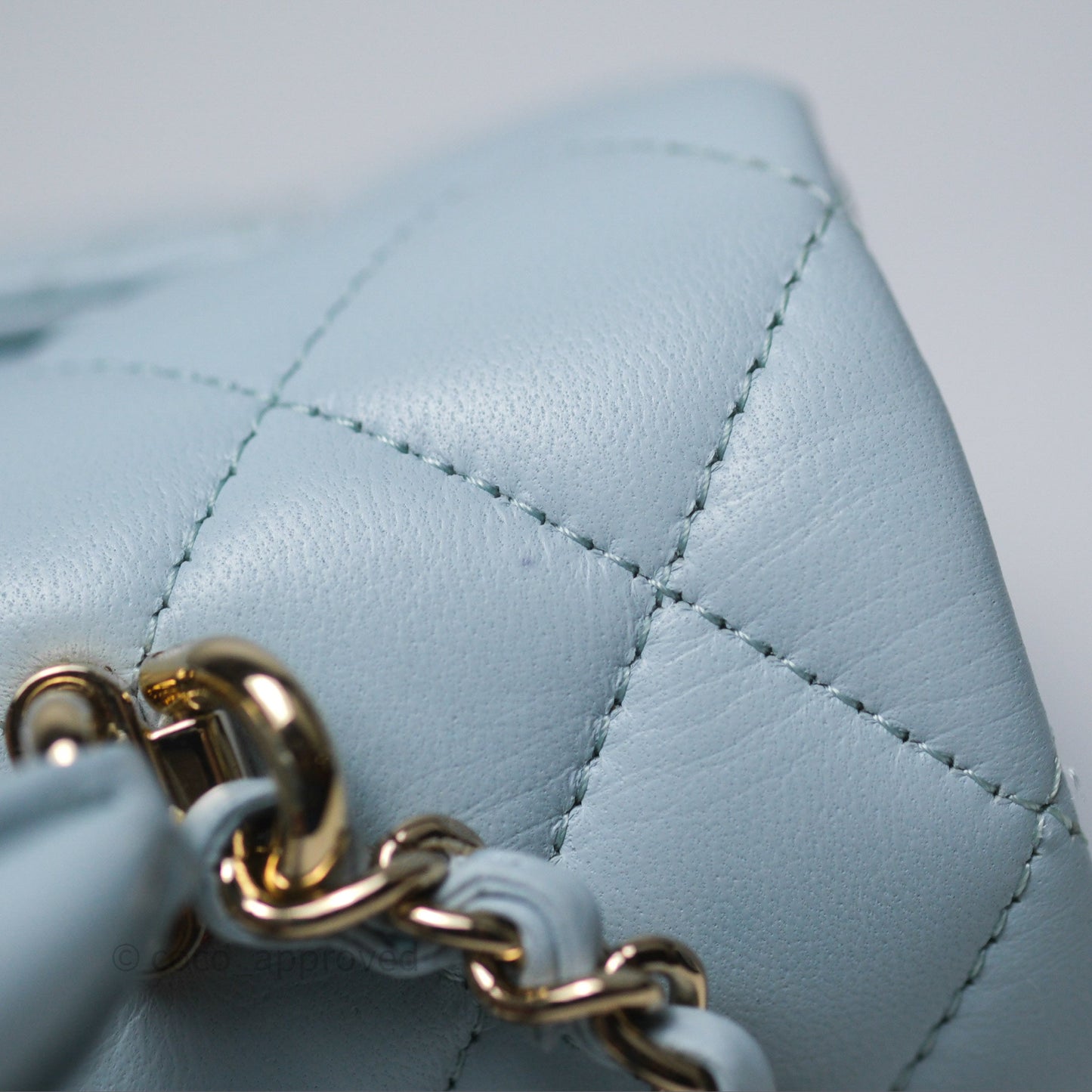 Chanel Top Handle Mini Rectangular Flap Light Blue Lambskin Gold Hardware