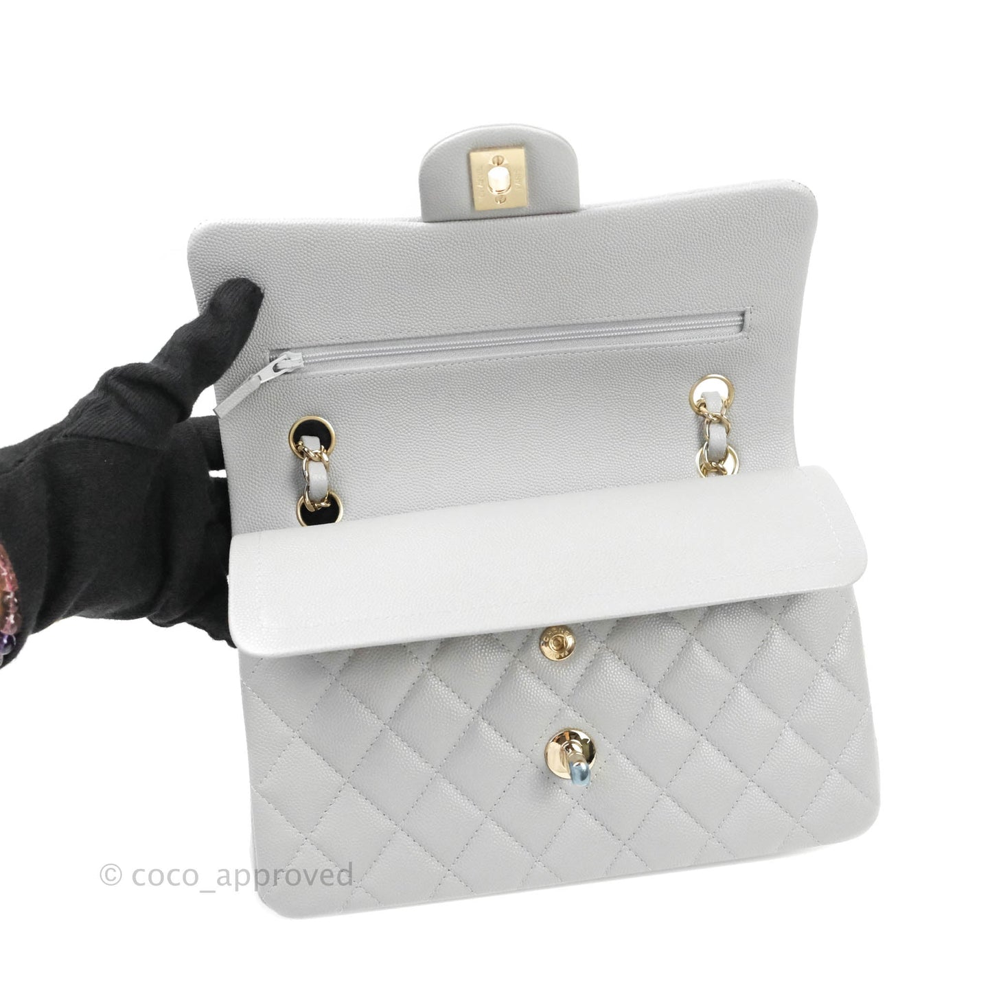 Chanel Classic Small S/M Flap Grey Caviar Gold Hardware