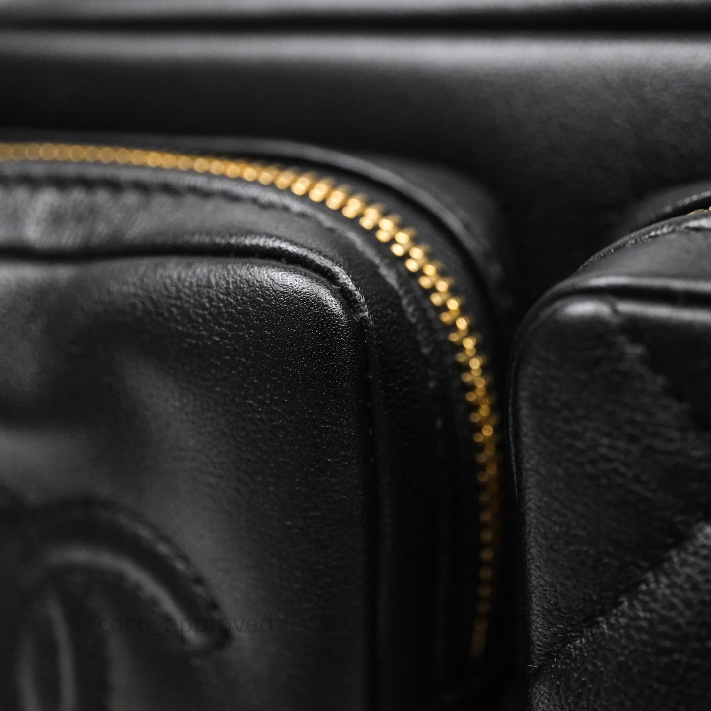 Chanel Small Camera Case Quilted Black Calfskin Aged Gold Hardware 22C