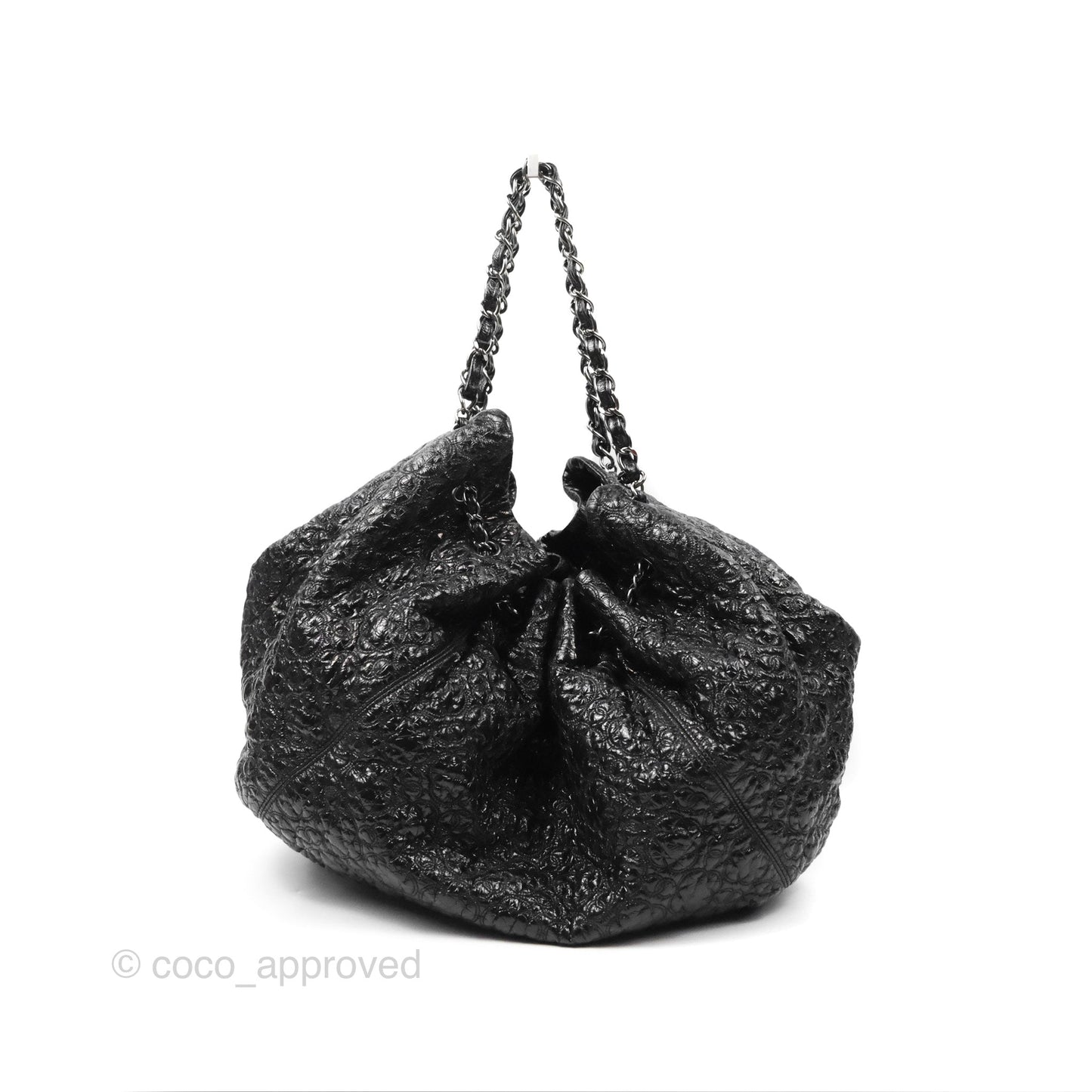 Chanel Rock In Moscow Cabas Tote Bag Black Glazed Crumpled Leather Gun Metal