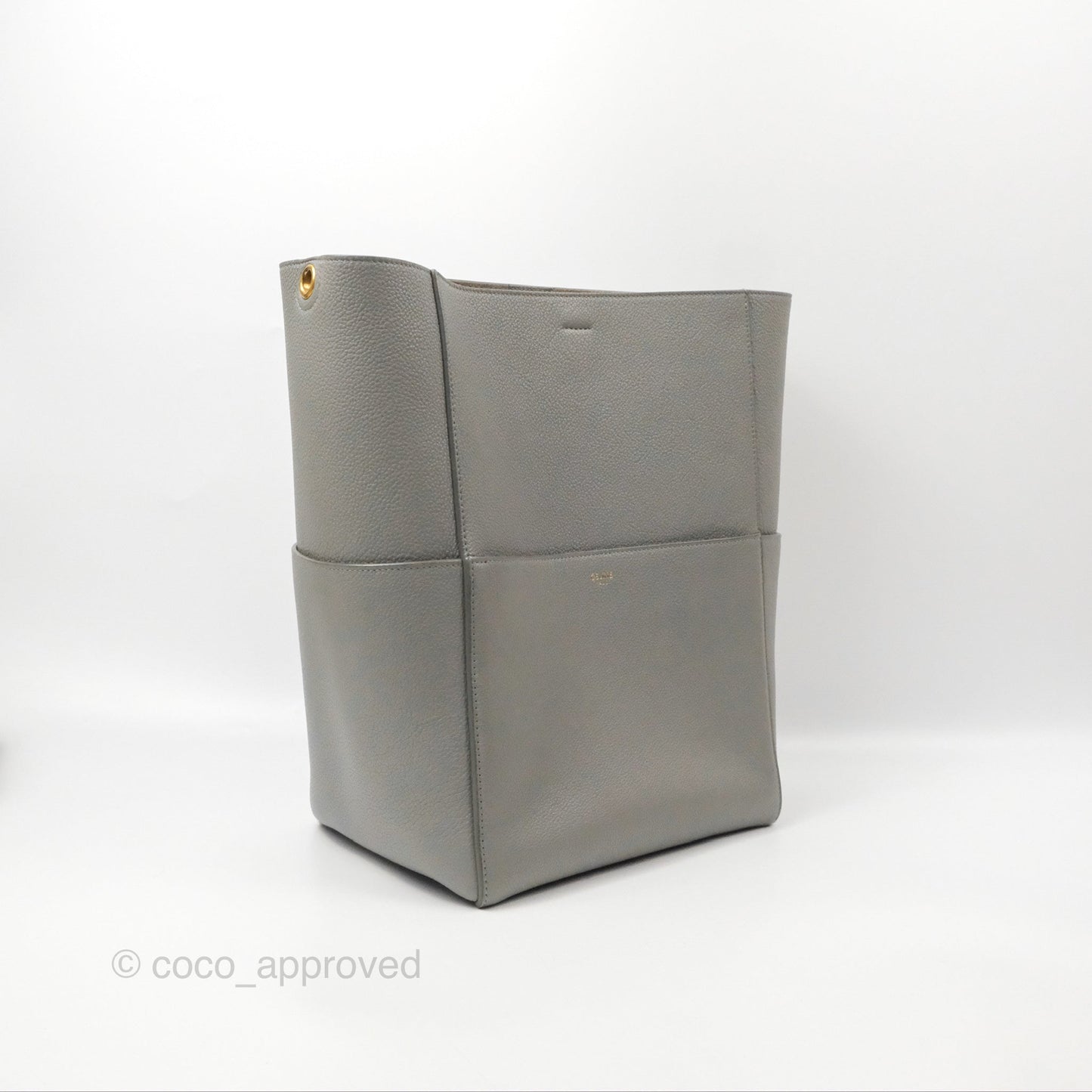 Celine Sangle Bucket Bag Grained Calfskin Grey