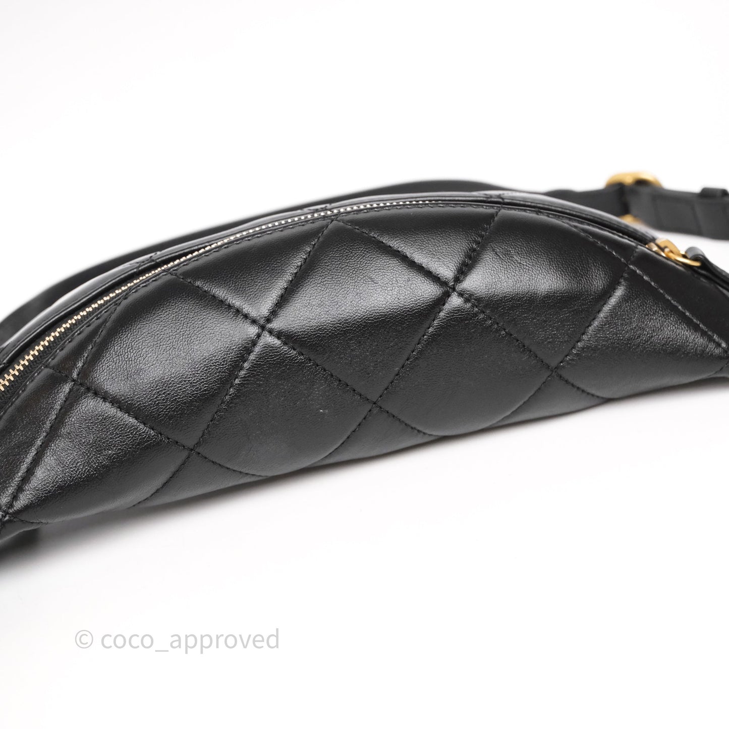 Chanel Quilted Waist Bag Lambskin Black Aged Gold Hardware