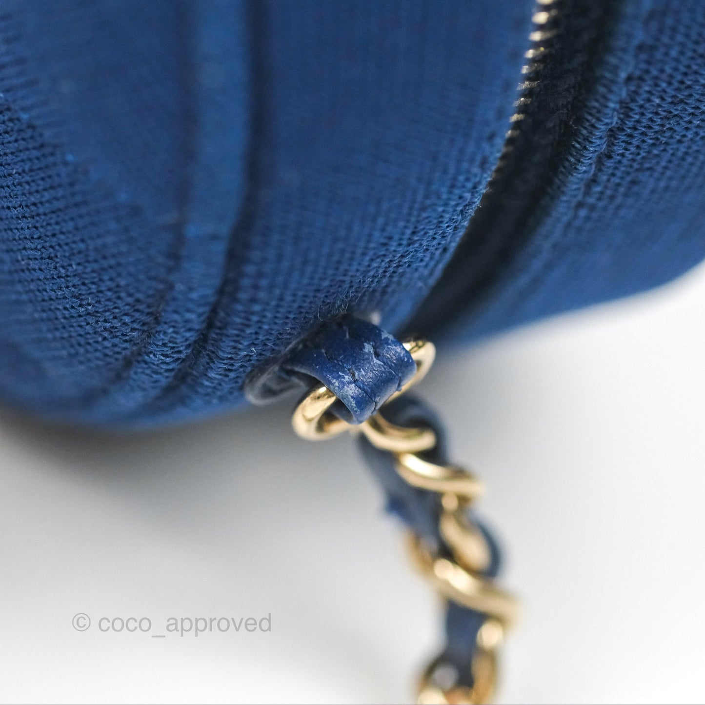 Chanel Classic Quilted Round Clutch With Chain Dark Blue Cotton Gold Hardware