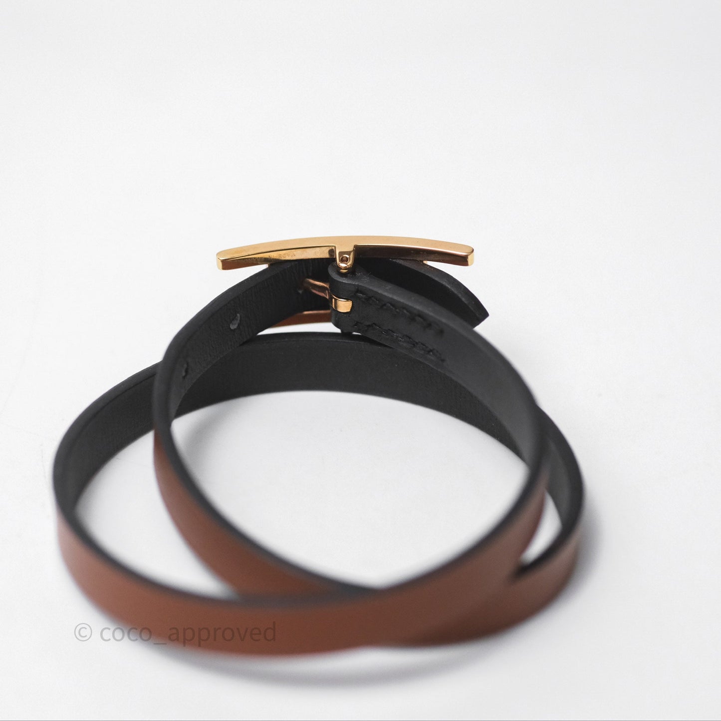 Hermès Behapi Double Tour Bracelet in Fauve 34 / Noir 89 Calfskin Gold Hardware