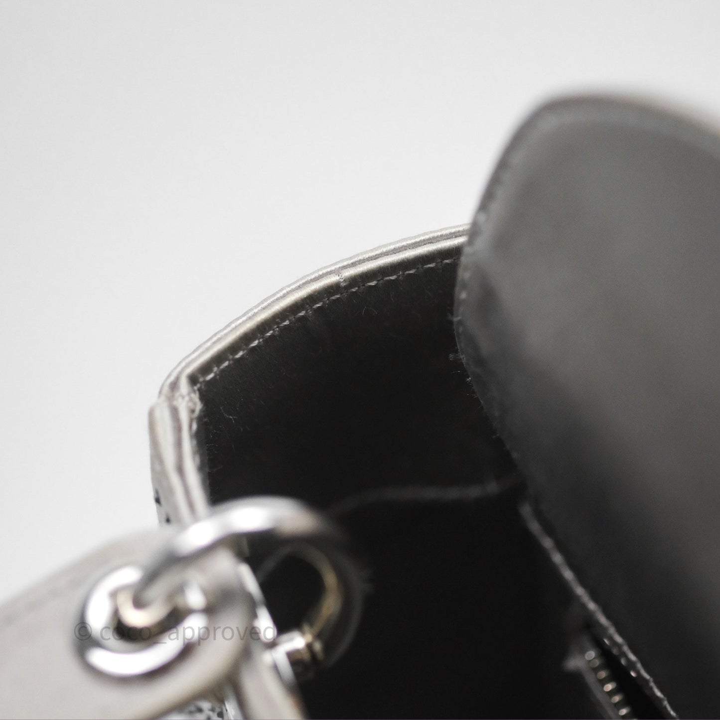 Christian Dior Mini Lady Dior Bag Grey Strass Cannage Satin Silver Hardware