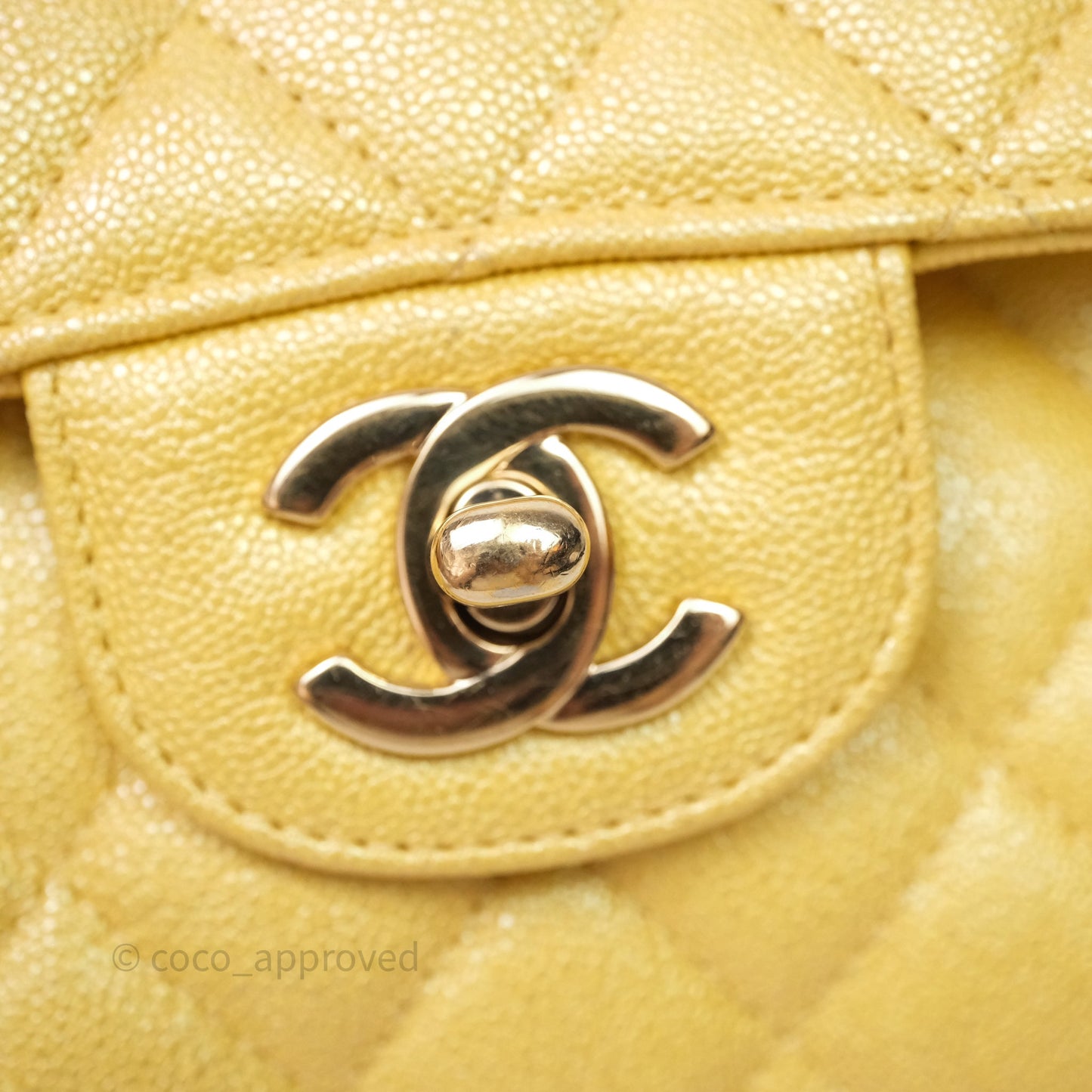 Chanel Small Classic Quilted Flap Iridescent Yellow Caviar Gold Hardware