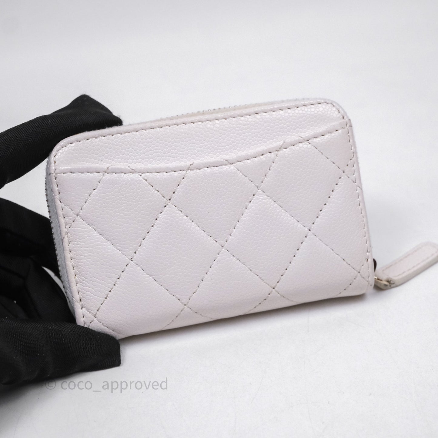 Chanel Classic Zipped Coin Purse White Caviar Gold Hardware