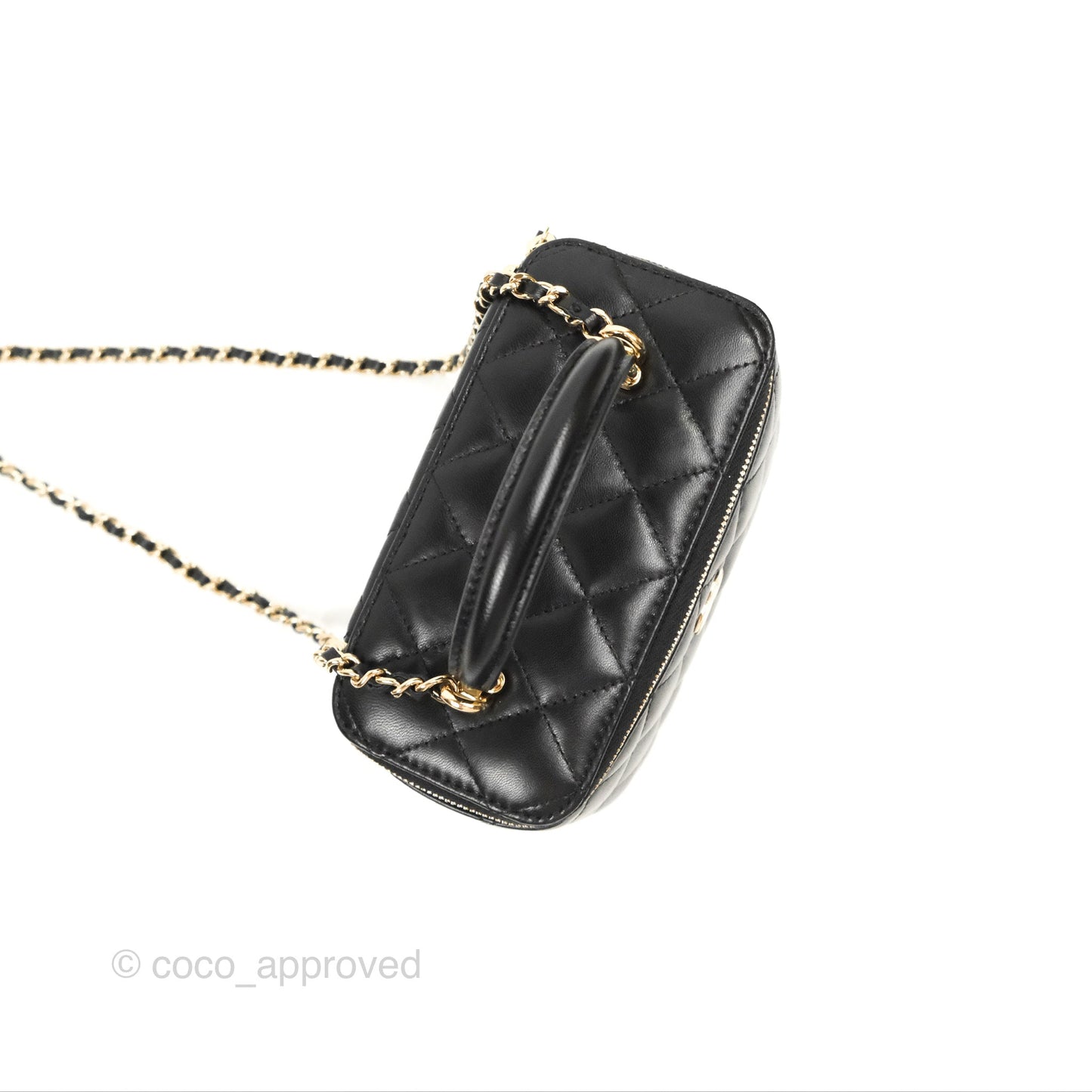 Chanel Vanity Rectangular Top Handle Black Lambskin Gold Hardware