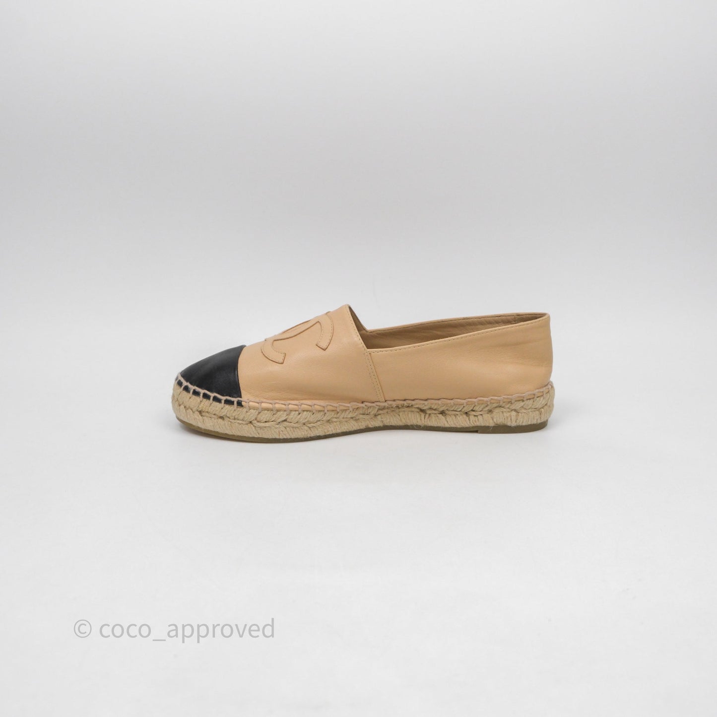 Chanel CC Espadrilles Beige Black Lambskin Size 37