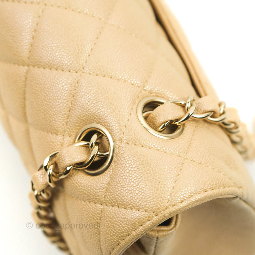 Chanel Classic Small S/M Flap Iridescent Beige Caviar Gold Hardware 19S