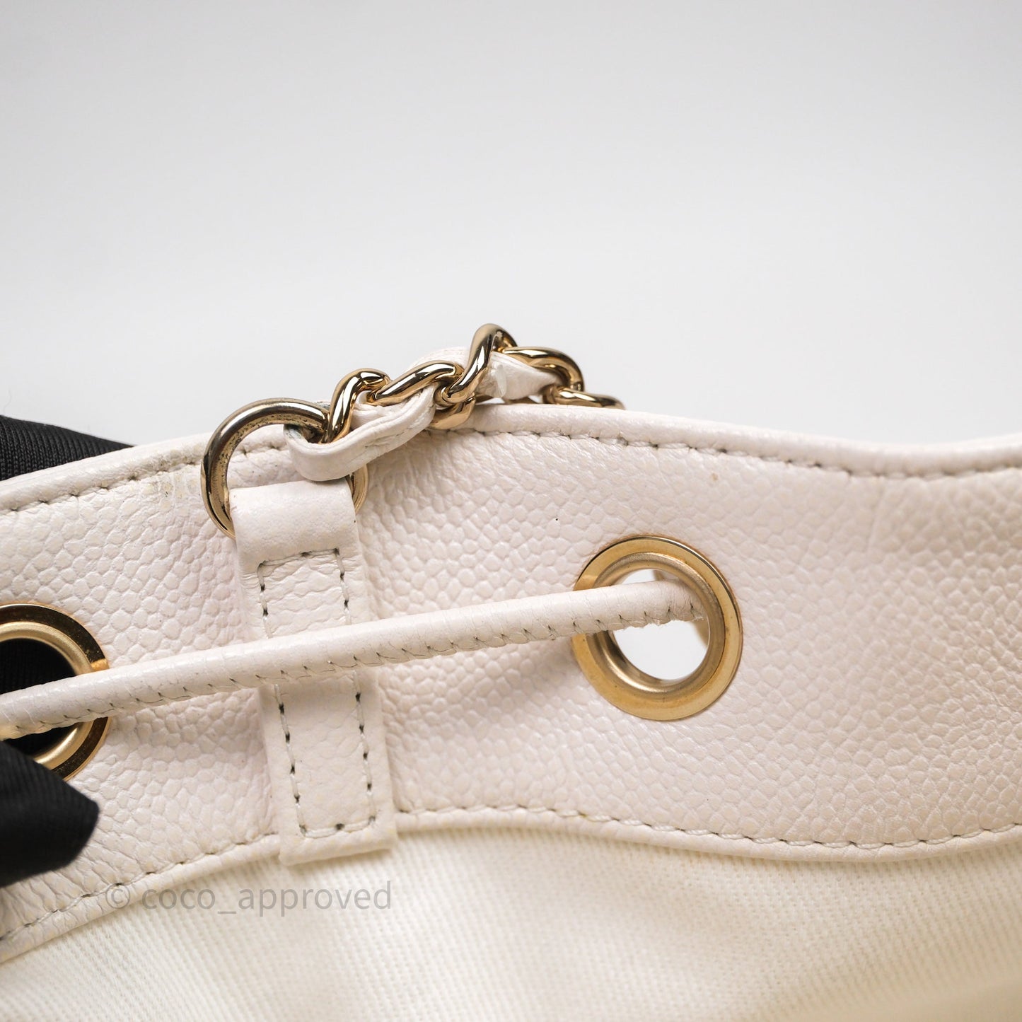 Chanel Business Affinity Drawstring Bucket Bag White Caviar Gold Hardware