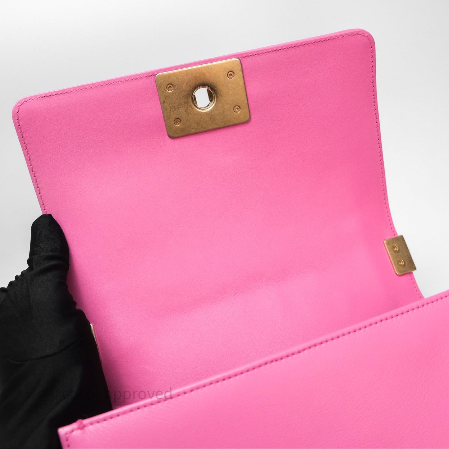 Chanel Small Boy Pink Calfskin Aged Gold Hardware