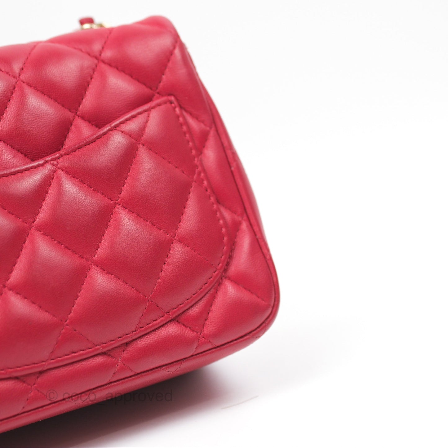 Chanel Mini Square Flap Red Lambskin Light Gold Hardware