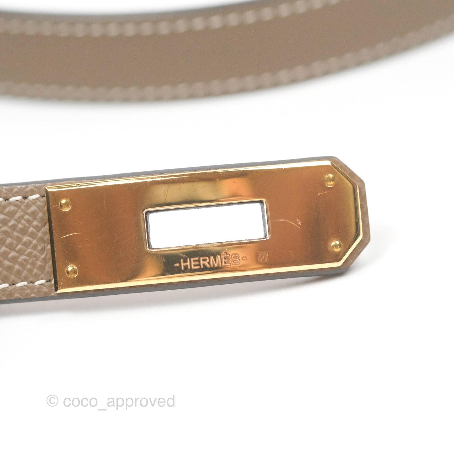 Hermès Epsom Kelly Buckle Belt Etoupe 18 Rose Gold Hardware