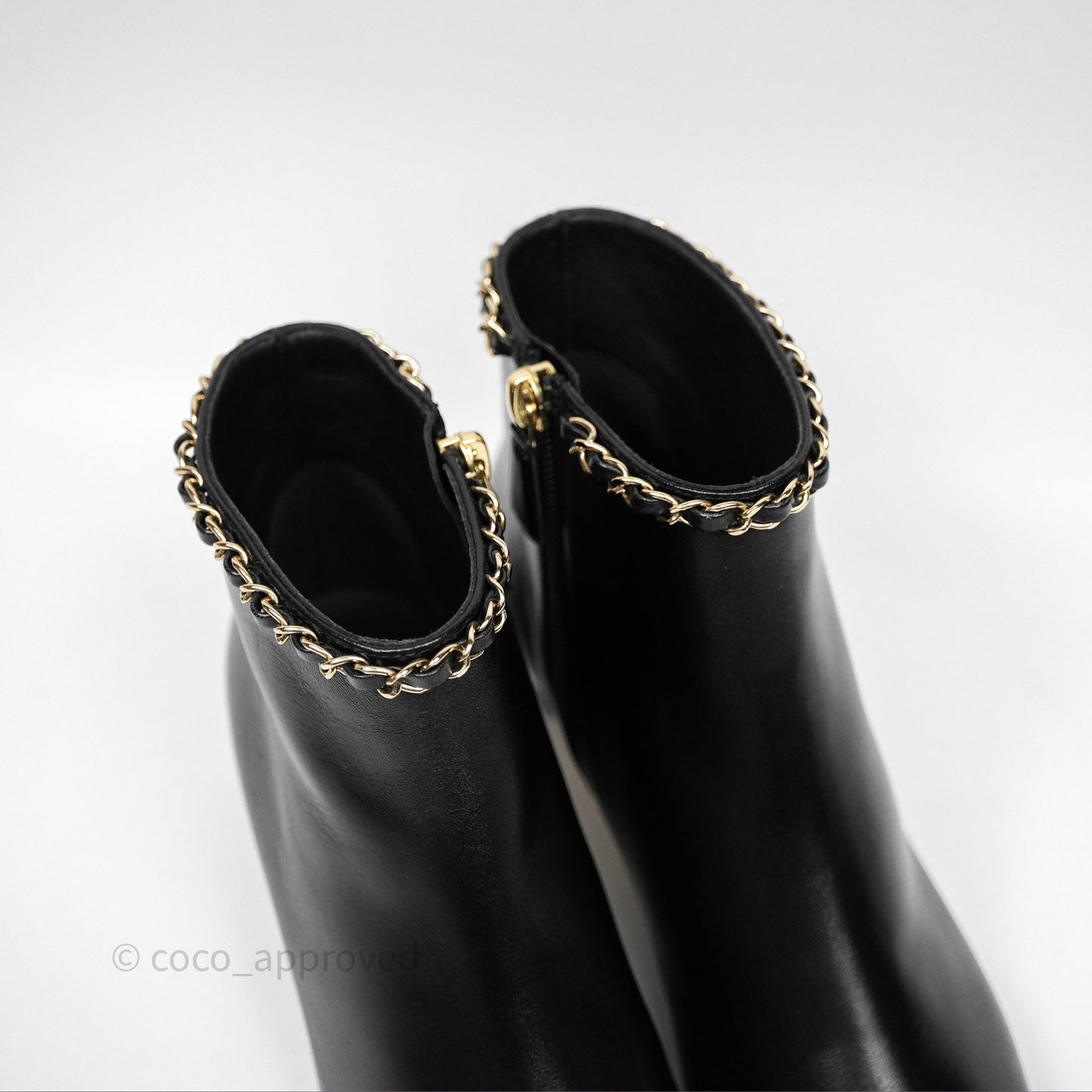 Chanel Cap Toe Chain Ankle Boots Lambskin Size 36.5