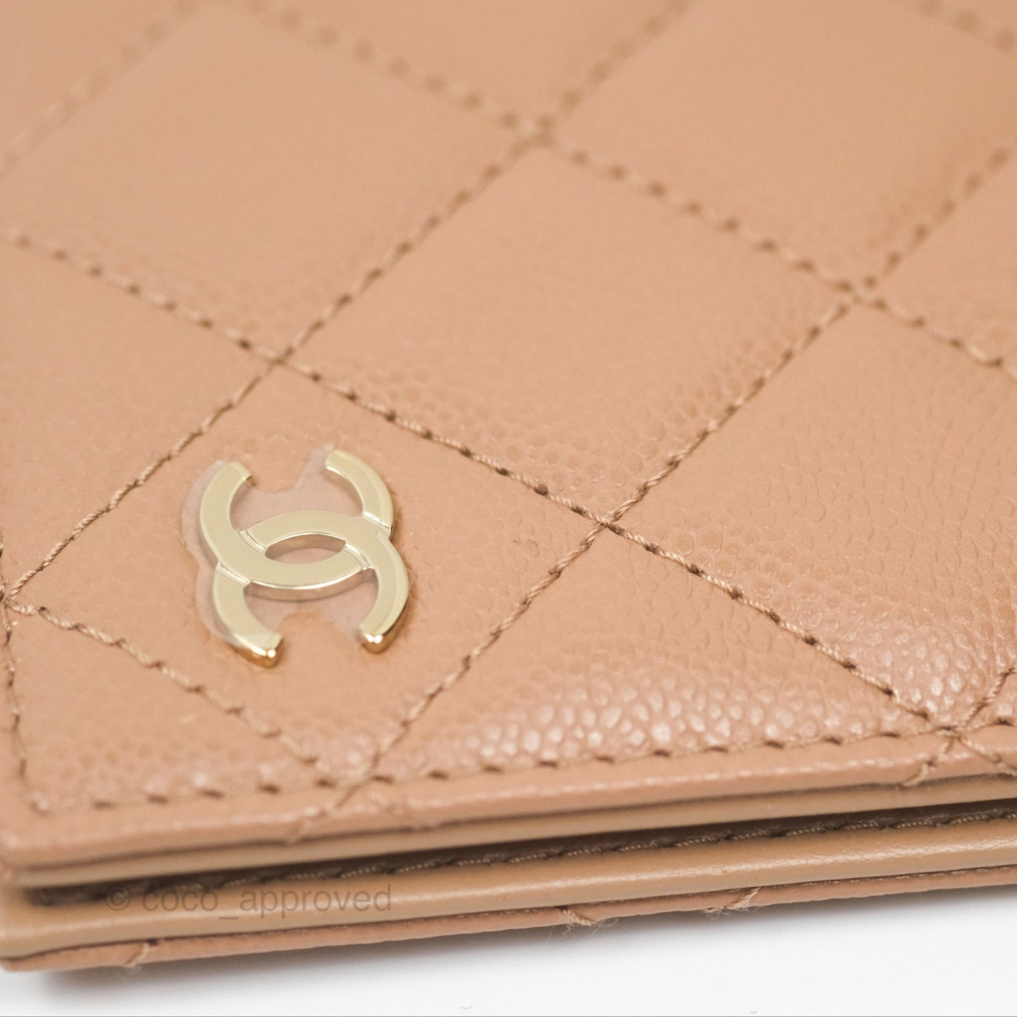 Chanel Classic Quilted Passport Holder Caviar Beige Gold Hardware