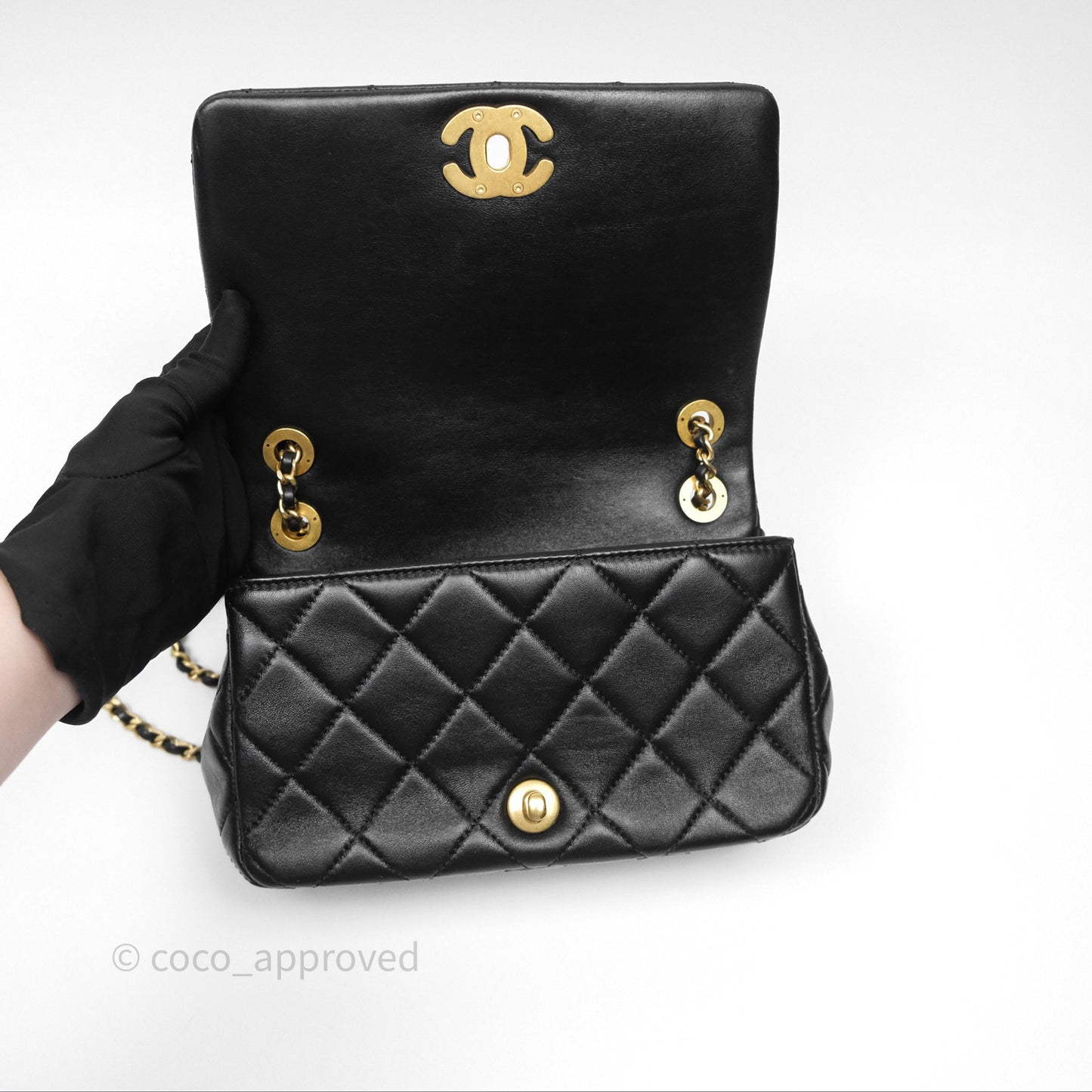 Chanel Flap Bag Black Lambskin Aged Gold Hardware 24P