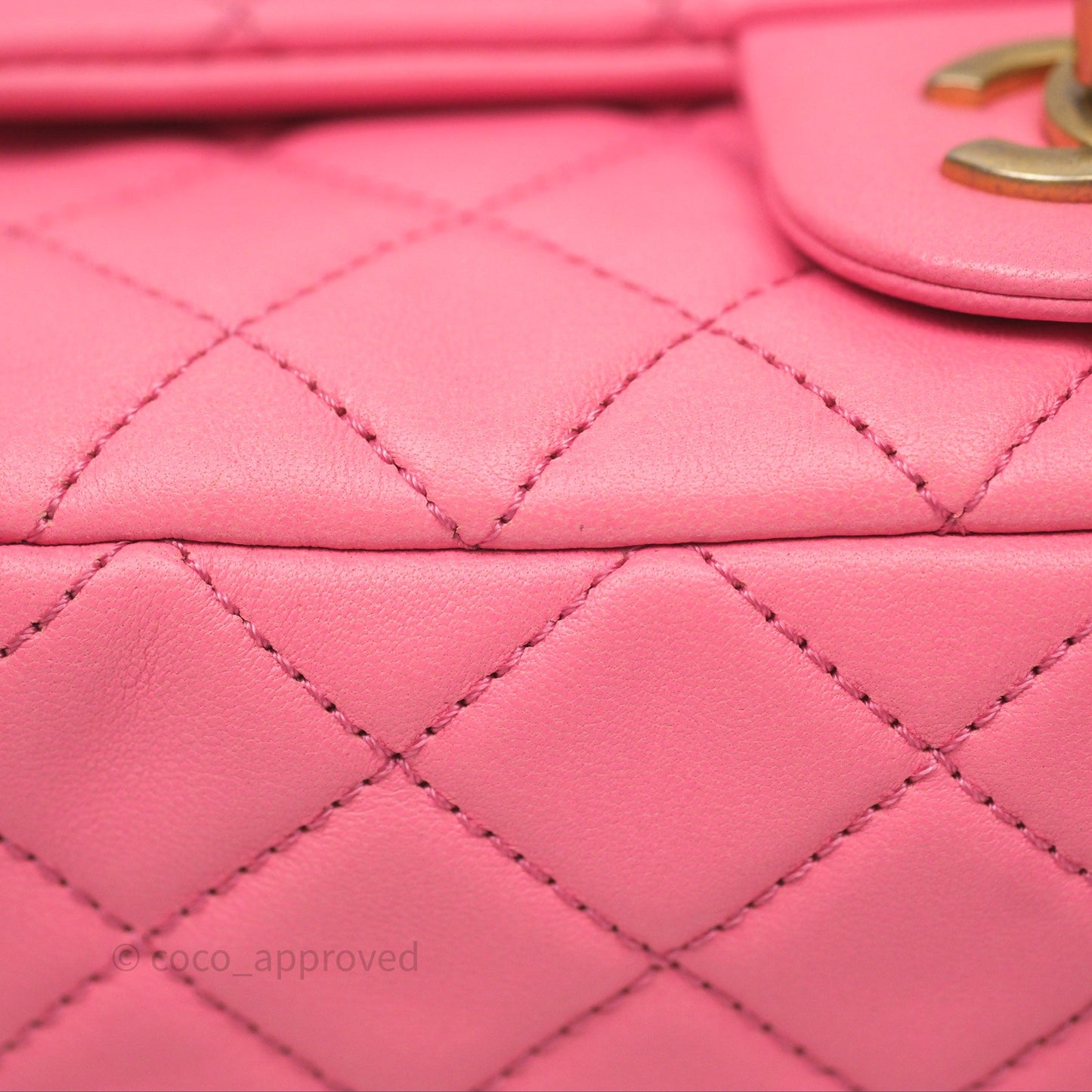 Chanel Mini Rectangular Pearl Crush Quilted Pink Lambskin Aged Gold Hardware