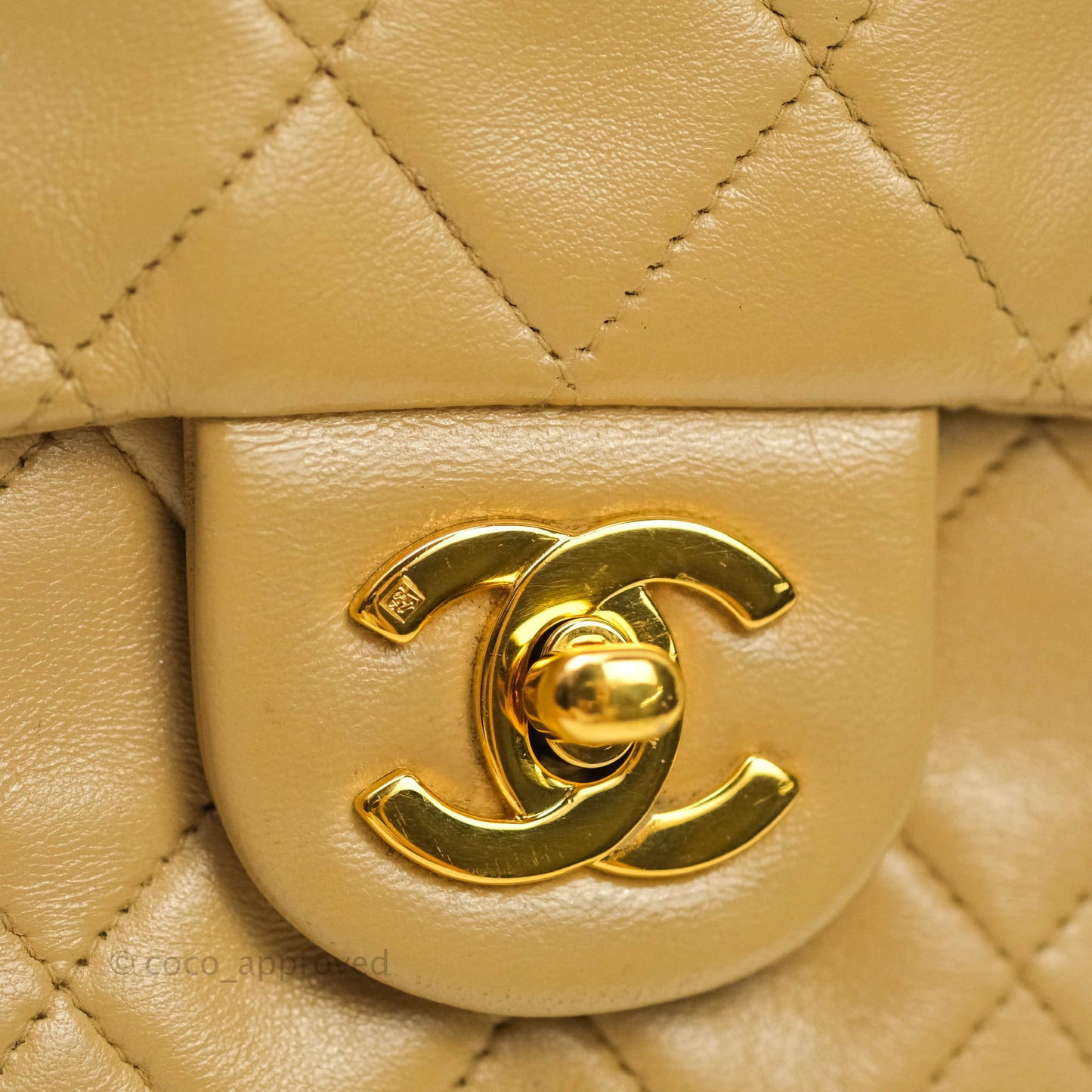 Chanel Mini Square Beige Lambskin 24K Gold Hardware