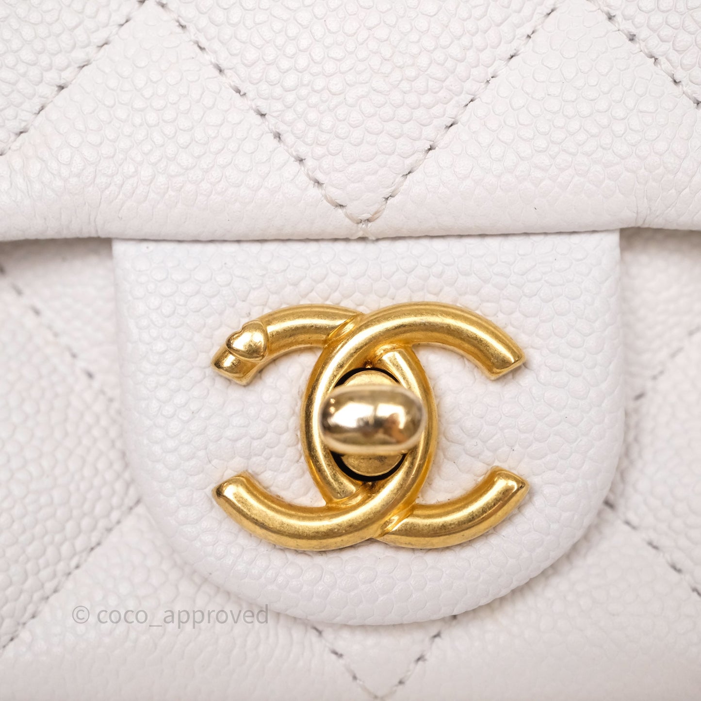 Chanel Heart Crush Mini Flap Bag White Caviar Aged Gold Hardware