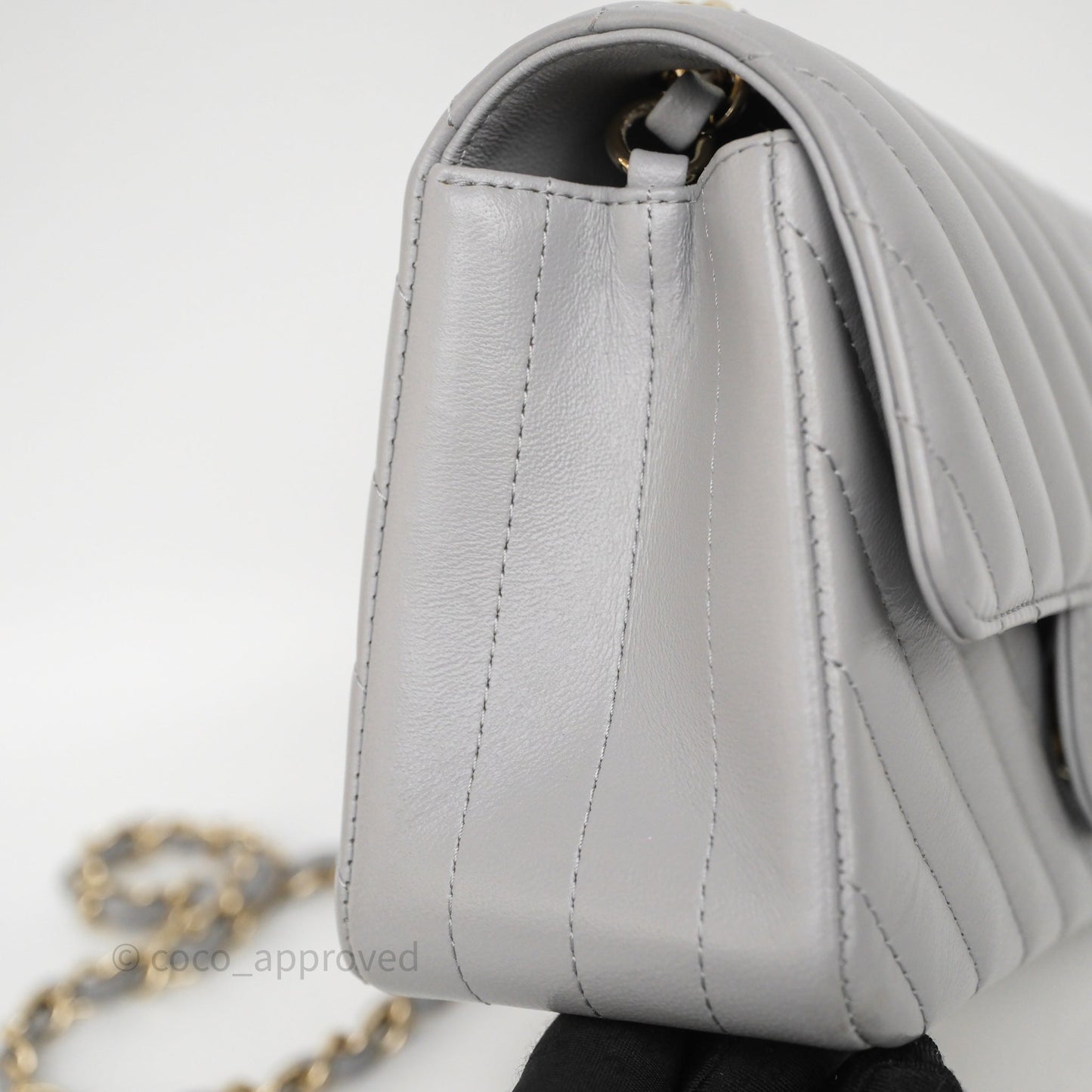 Chanel Mini Rectangular Chevron Grey Lambskin Light Gold Hardware