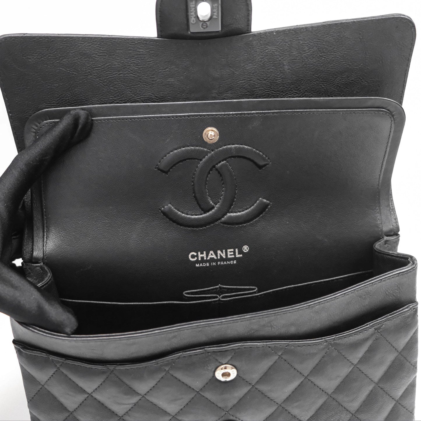 Chanel Classic Quilted M/L Medium Double Flap So Black Calfskin