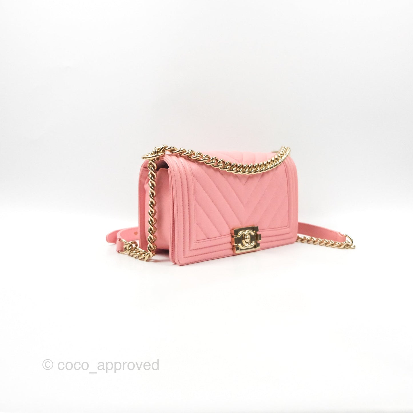 Chanel Boy Chevron Medium Pink Caviar Gold Hardware