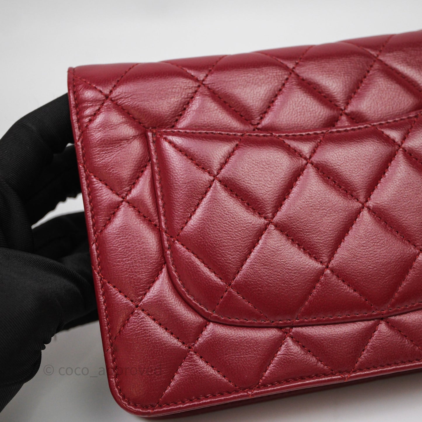 Chanel Quilted Wallet on Chain WOC Red Lambskin Silver Hardware