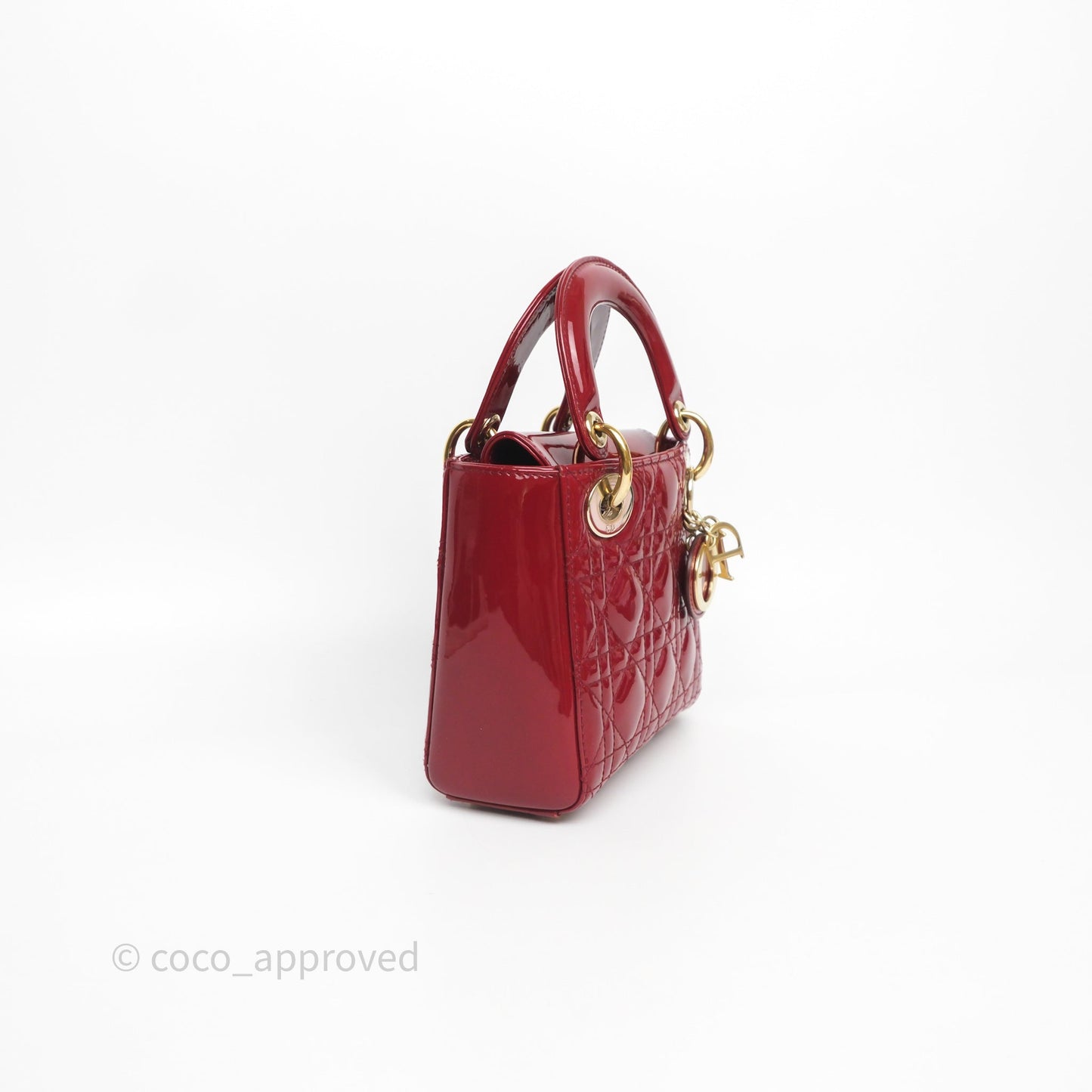 Christian Dior Mini Lady Dior Red Patent Cannage Gold Hardware