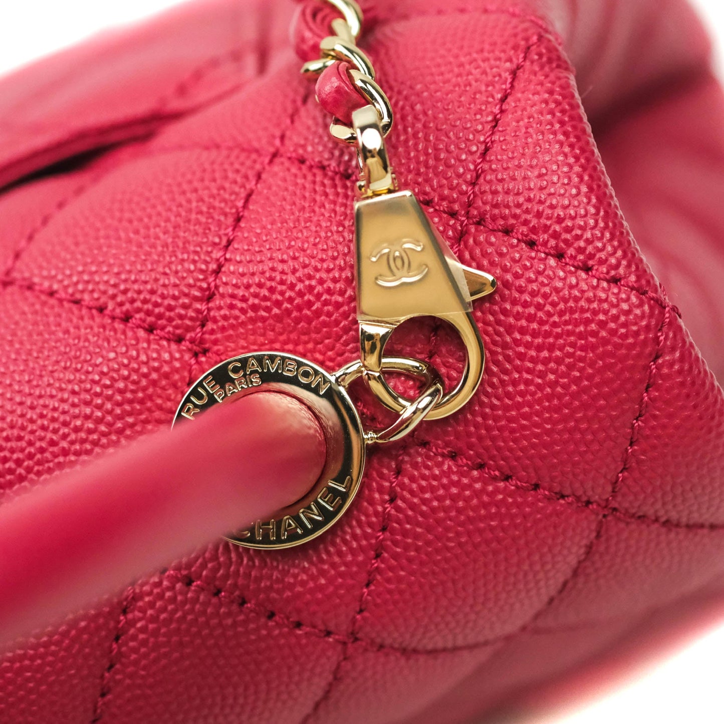 Chanel Small Coco Handle Quilted Caviar Rosy Red Gold Hardware