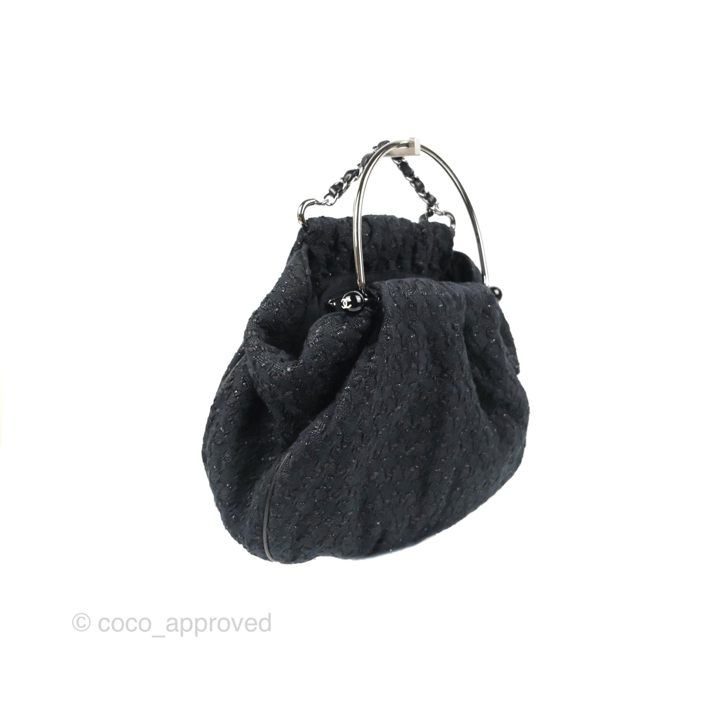 Chanel Tweed Boucle Knitting Bag Black Silver Hardware