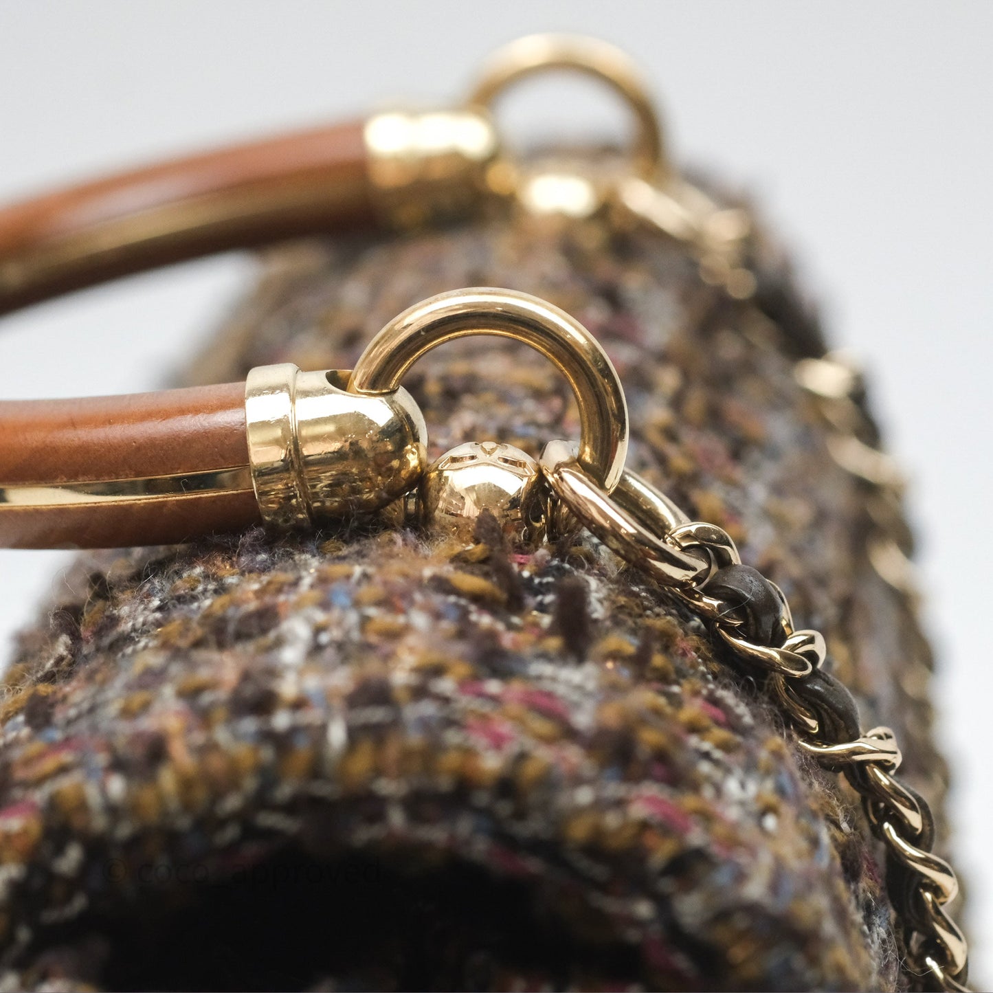 Chanel Top Handle Flap Bag Tweed Gold Hardware