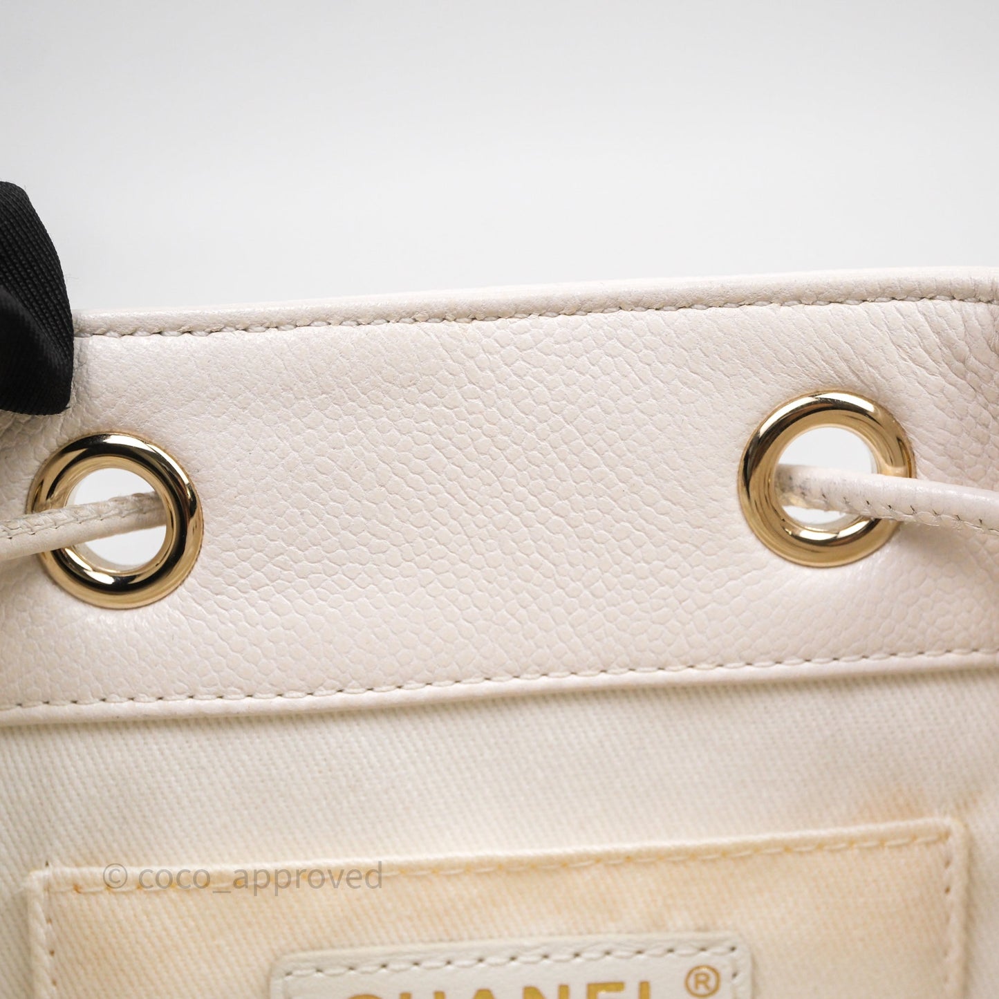 Chanel Business Affinity Drawstring Bucket Bag White Caviar Gold Hardware