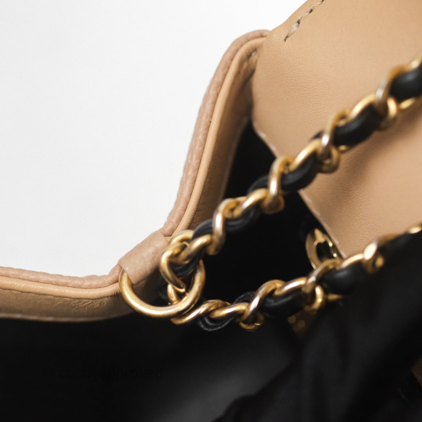 Chanel Small CC Filigree Flap Quilted Beige Black Caviar