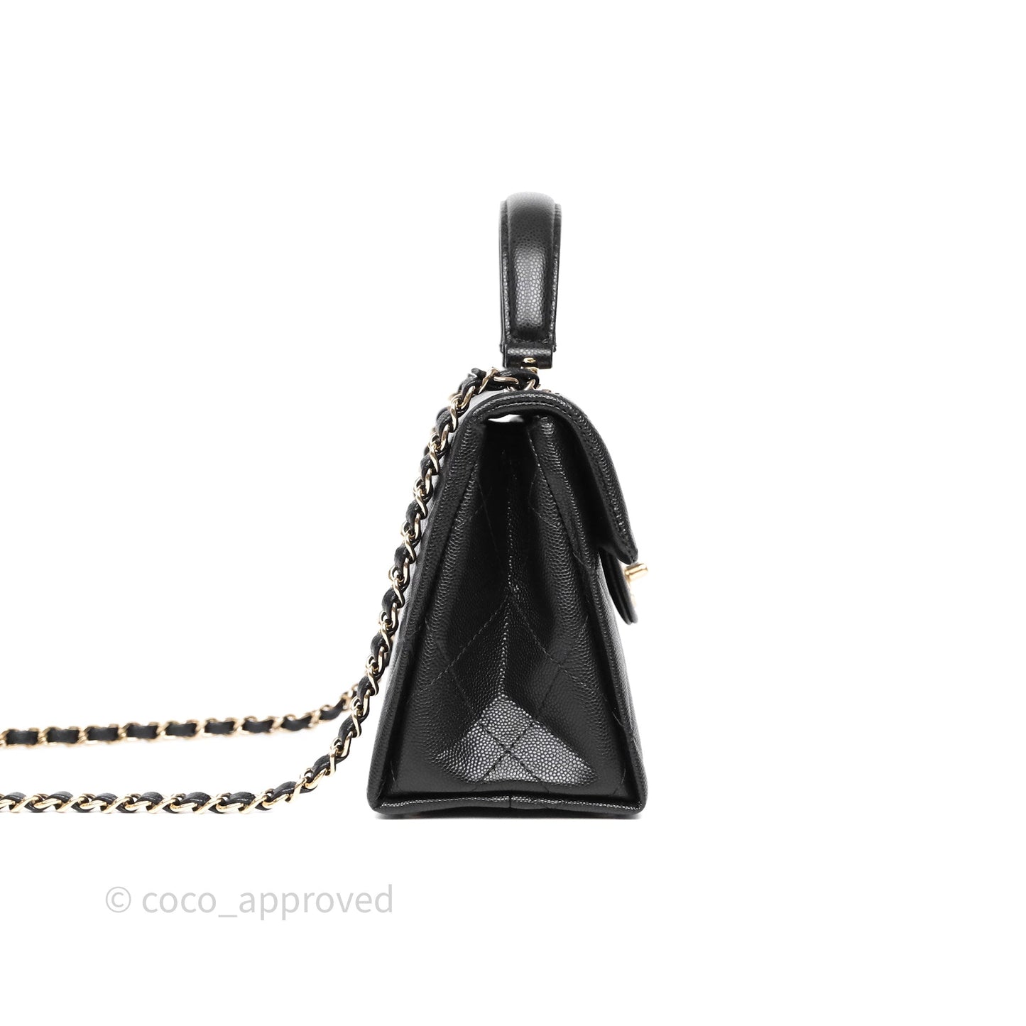 Chanel Quilted Small Top Handle Flap Bag Black Caviar Gold Hardware