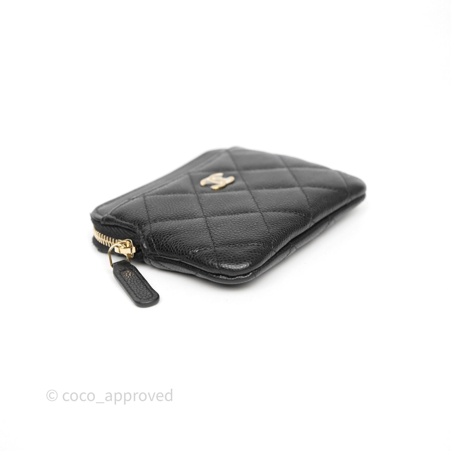 Chanel Quilted Classic Zip Card Holder Wallet Black Caviar Gold Hardware