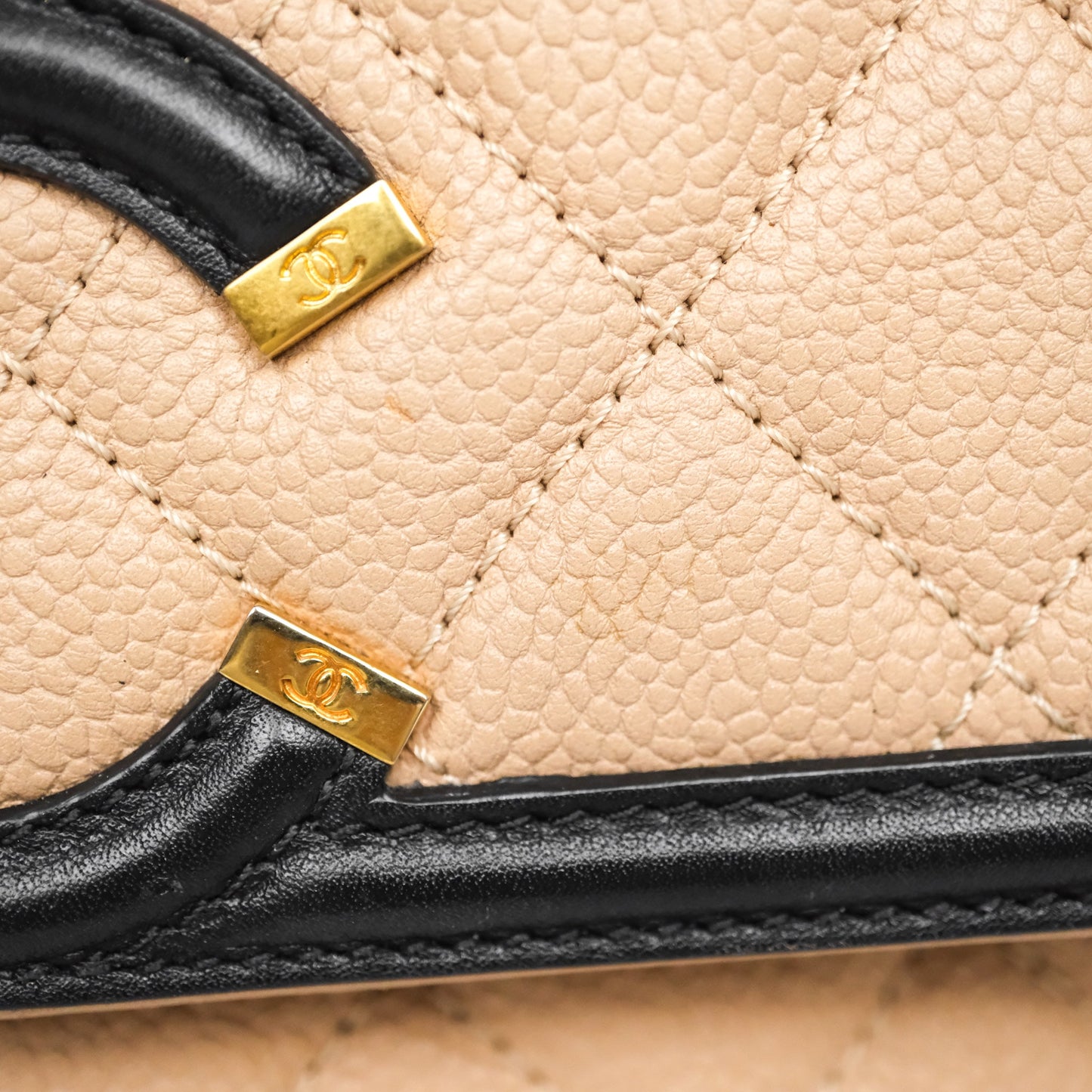 Chanel Small CC Filigree Flap Quilted Beige Black Caviar