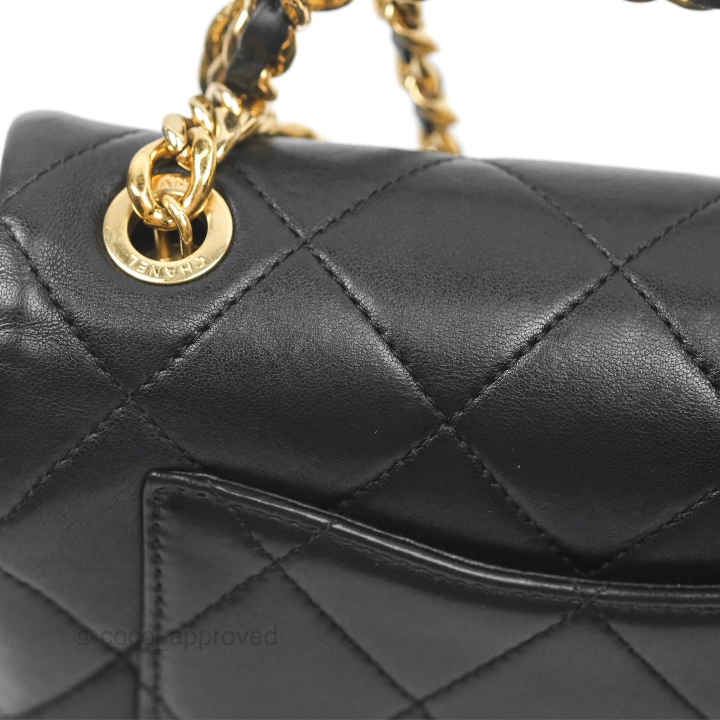 Chanel Mini Top Handle Flap Black Lambskin Aged Gold Hardware