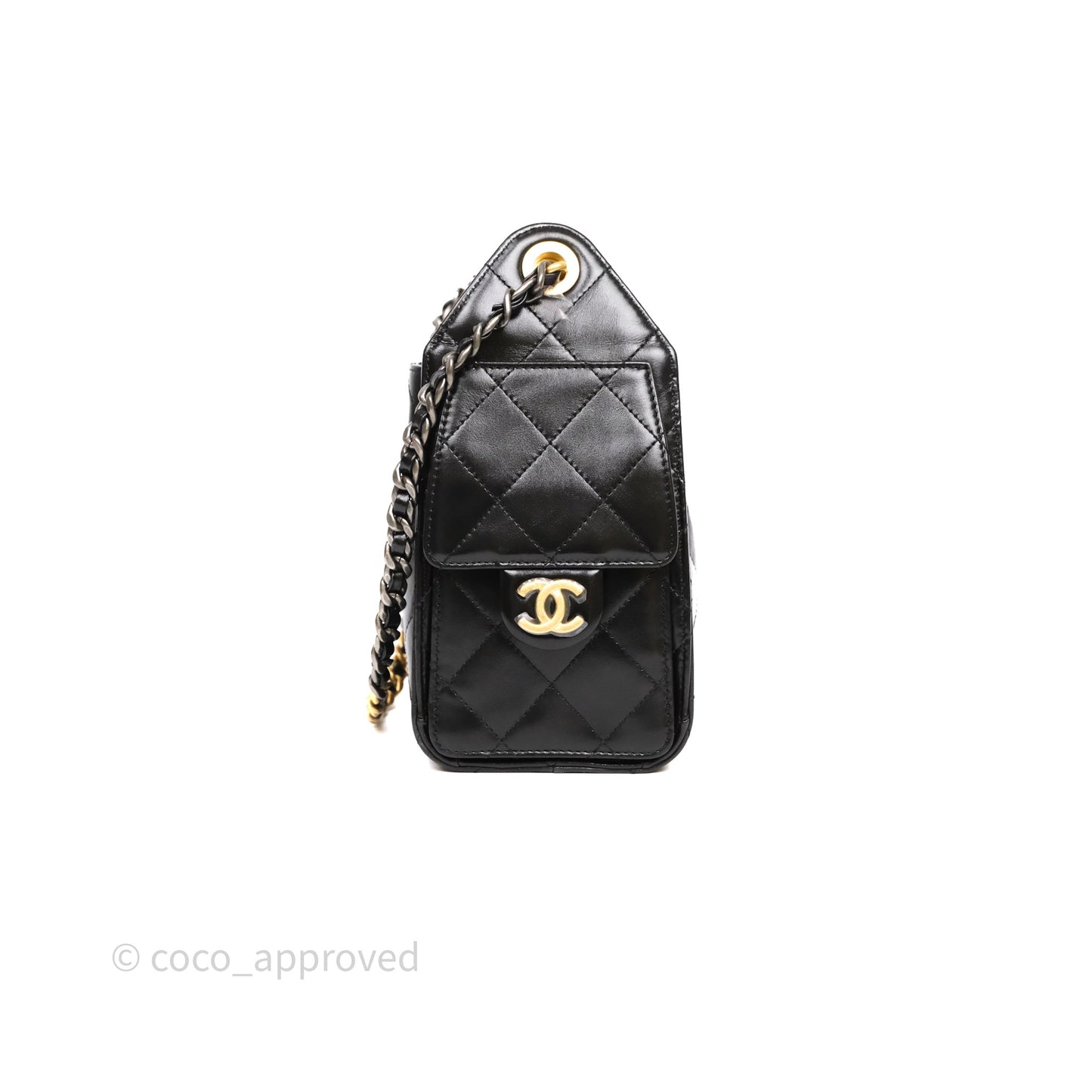 Chanel 25 Mini Black Shiny Crumpled Calfskin Mixed Hardware
