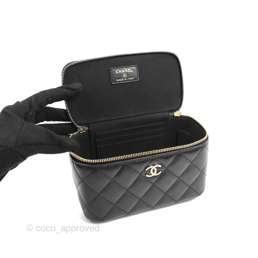 Chanel Vanity Rectangular Top Handle Black Lambskin Gold Hardware
