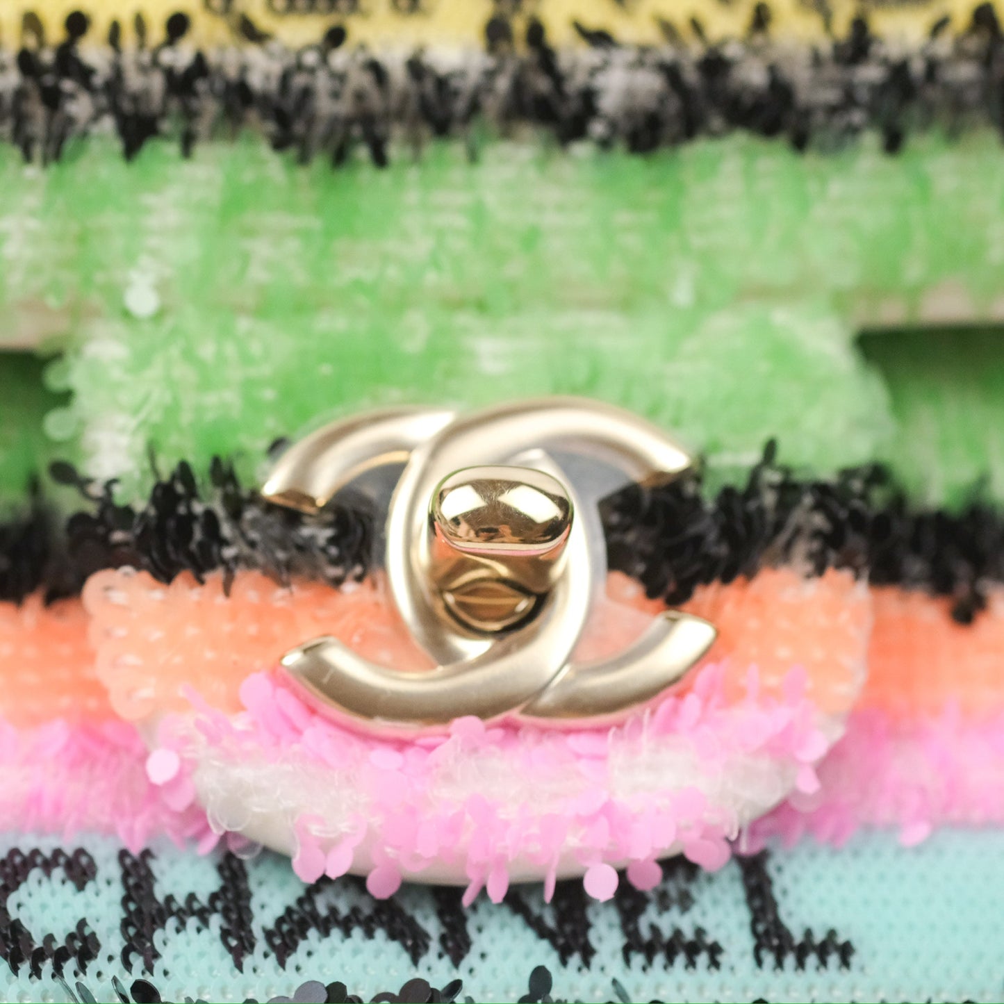 Chanel Mini Sequins Logo Flap Bag Multicolour Gold Hardware 22S