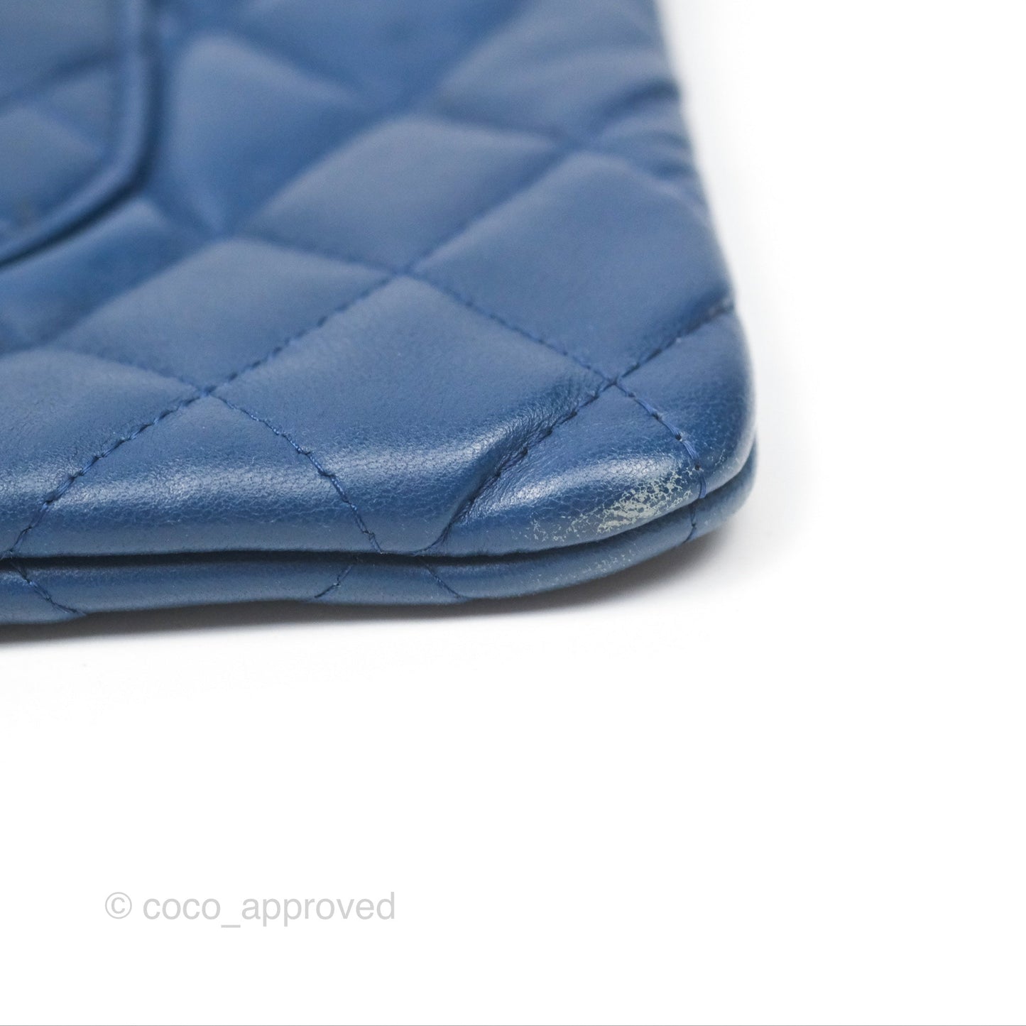 Chanel Medium Quilted O Case Blue Lambskin Gold Hardware