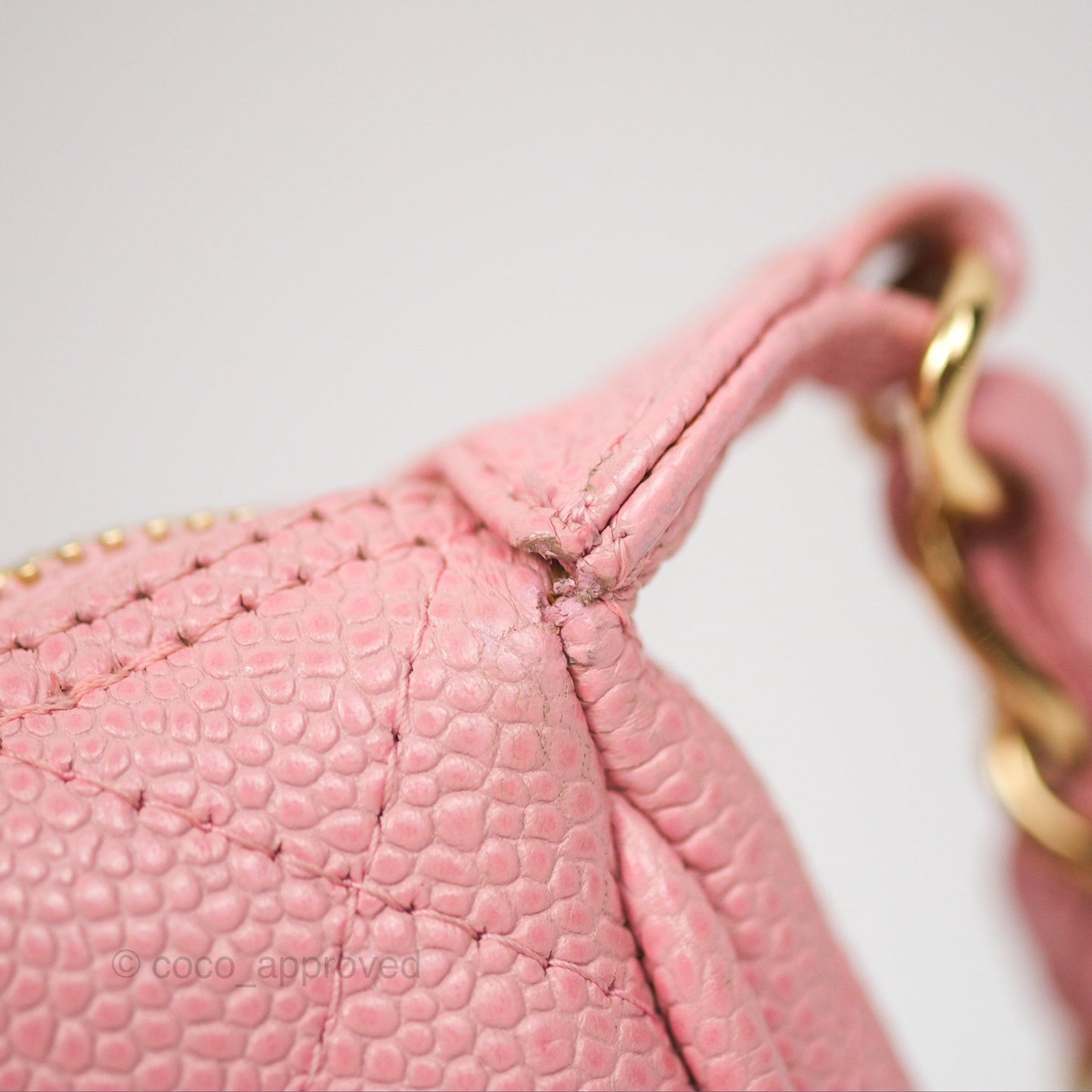 Chanel Vintage CC Quilted Shoulder Bag Pink Caviar Gold Hardware