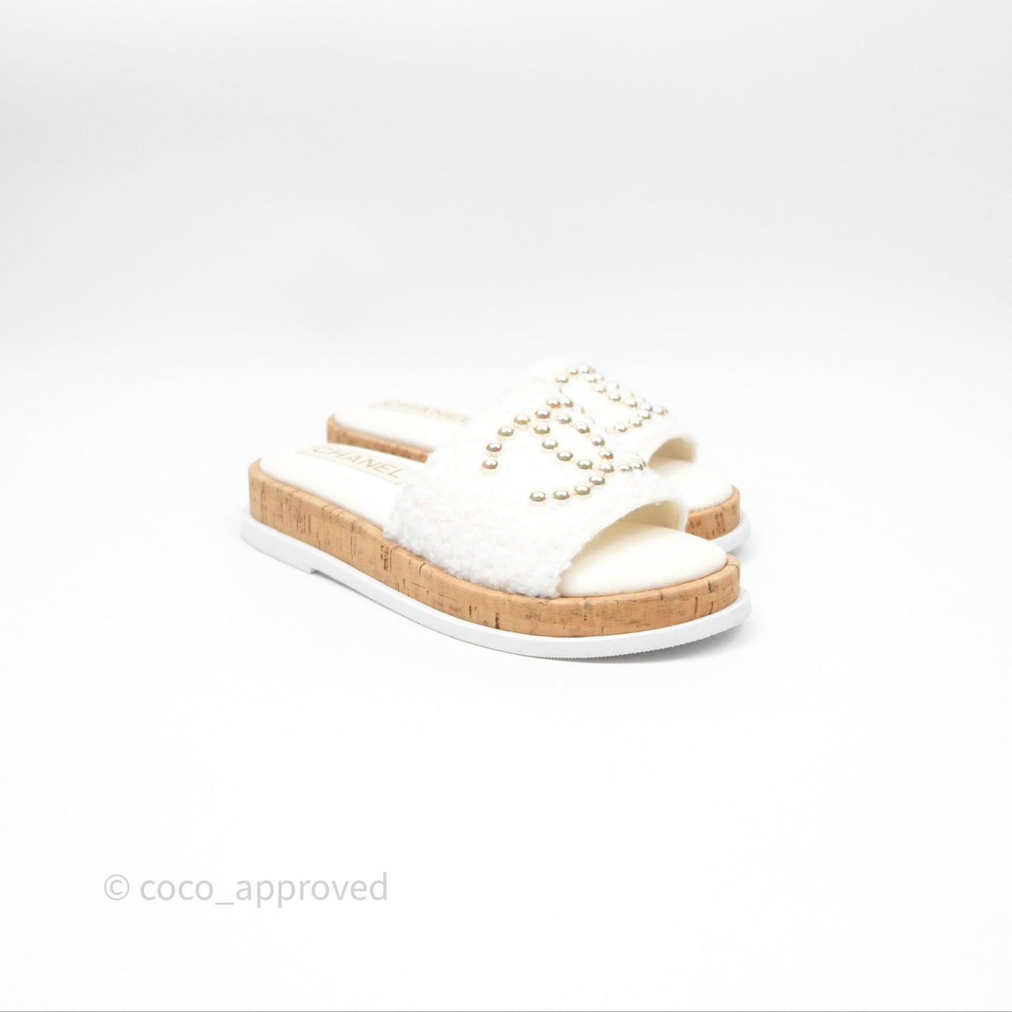 Chanel Pearl Cork CC Slip On Sandals 24A Size 35