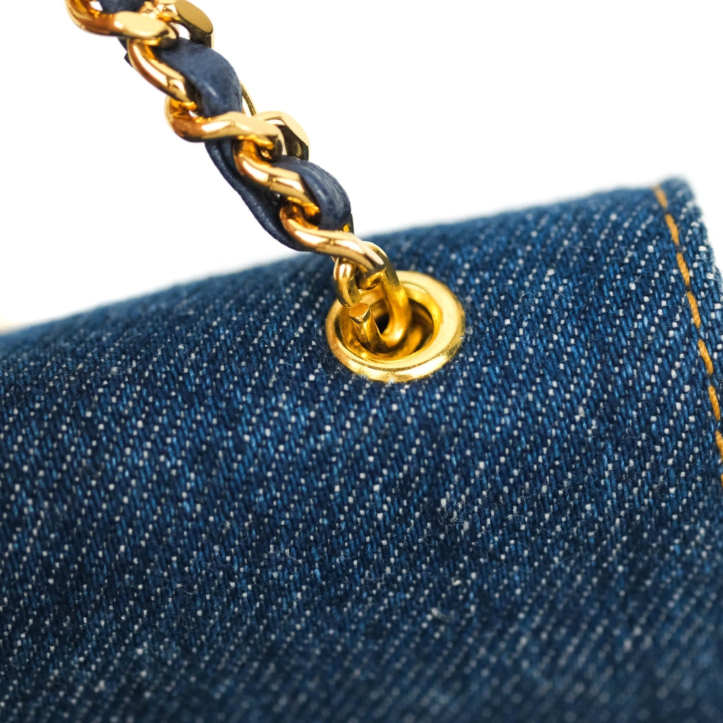 Chanel Vintage Denim Wallet On Chain WOC Gold Hardware